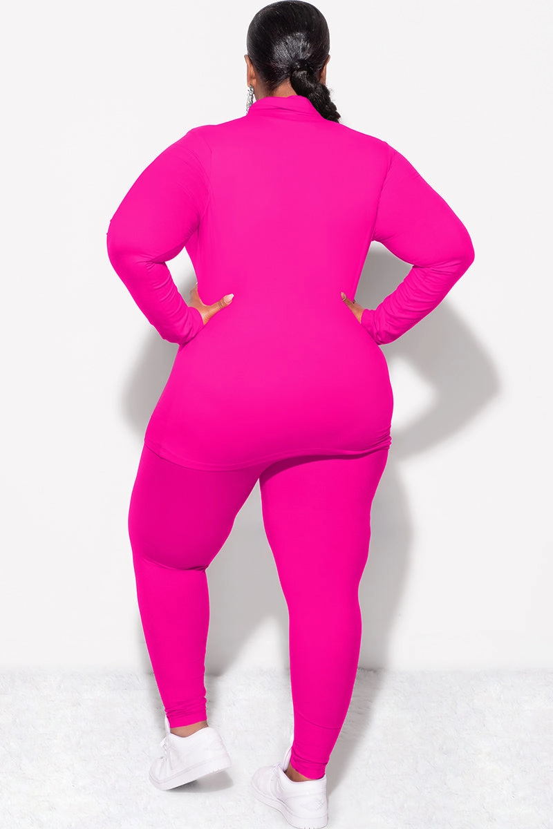 Fashion Staple Final Sale Plus Size 2pc Set Turtleneck & Legging in Fuchsia Pink