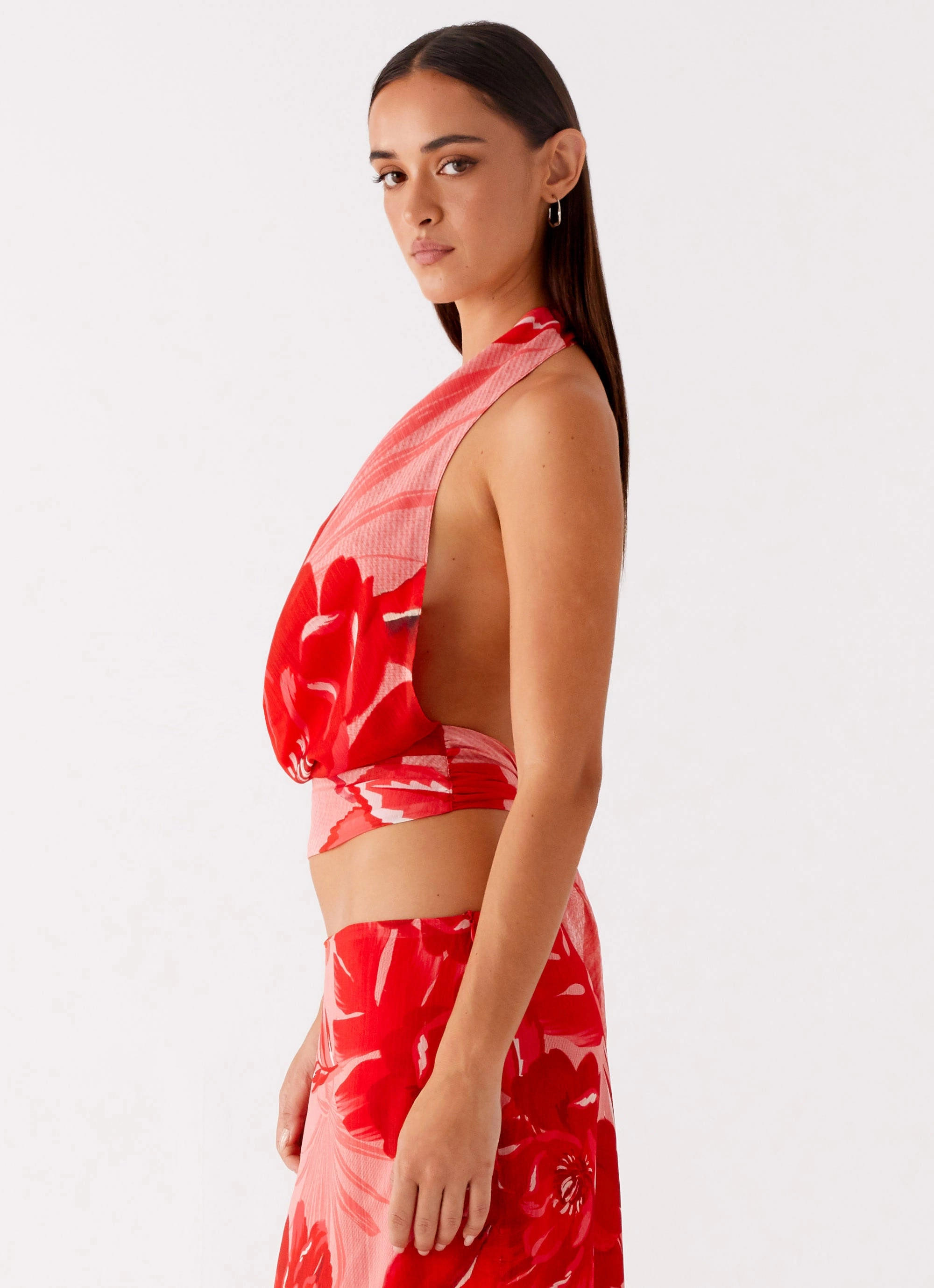 Soren Halter Top - Sicily Sunsets Print Modular Pocket Layout RibbedCollar