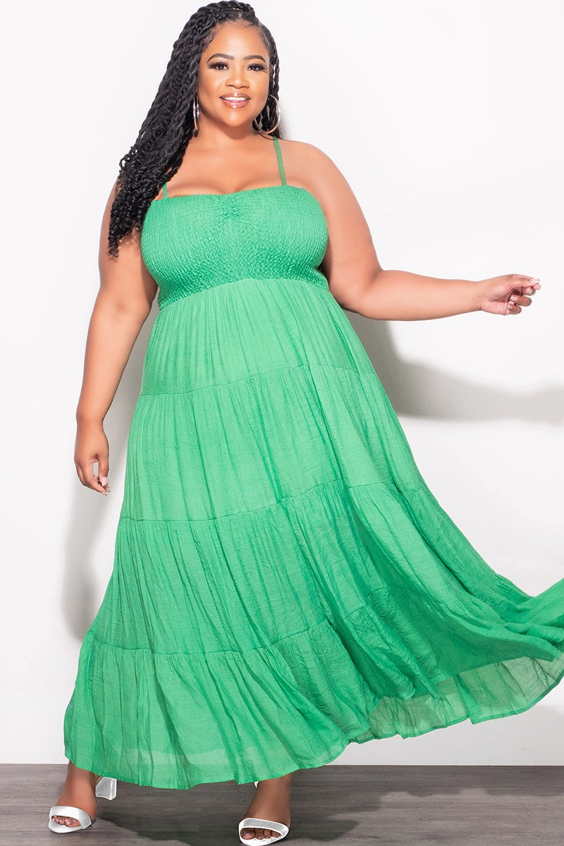 Moisture Management Final Sale Plus Size Spaghetti Frill Tiered Maxi Dress in Green