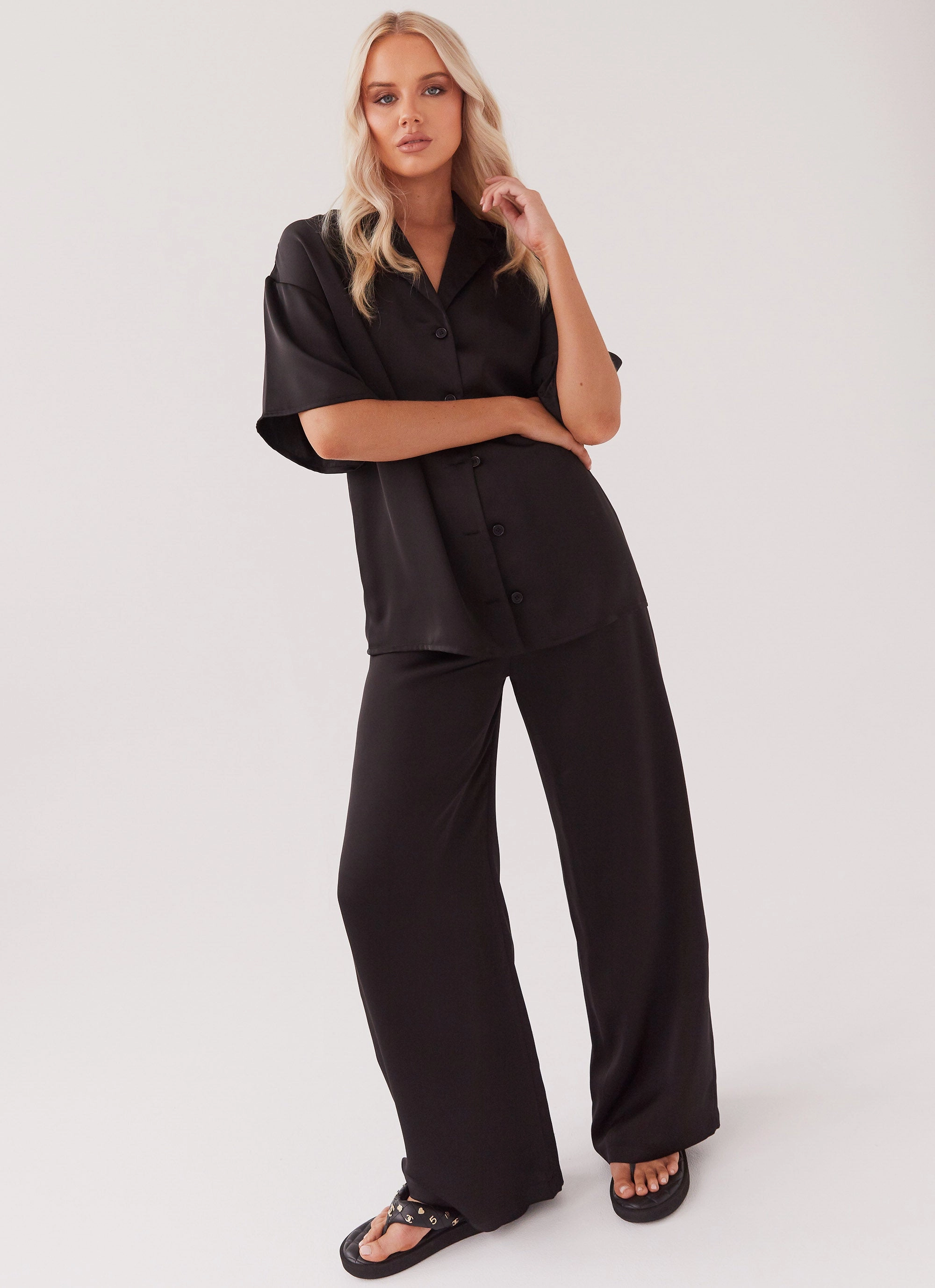 Anti Snag Fabric Palm Cove Satin Pants - Black