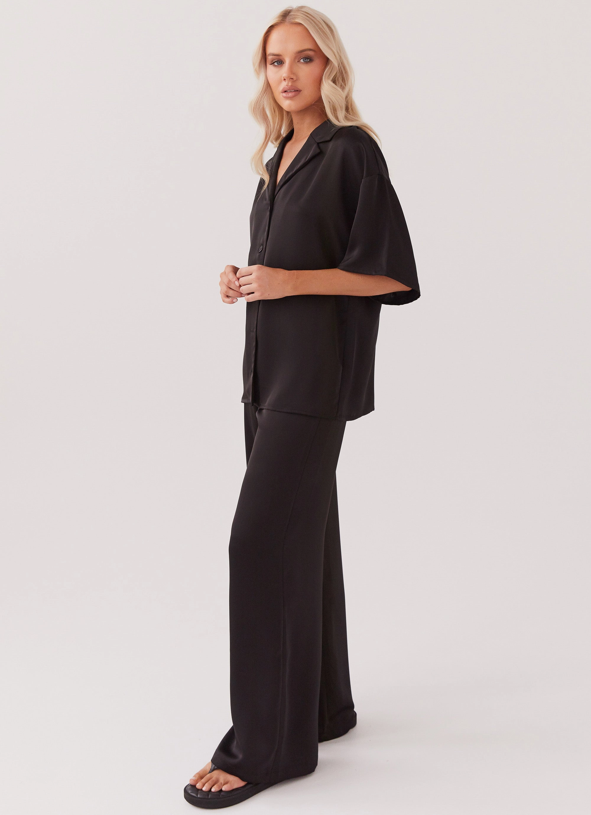 Palm Cove Satin Pants - Black OrganicCottonBlend