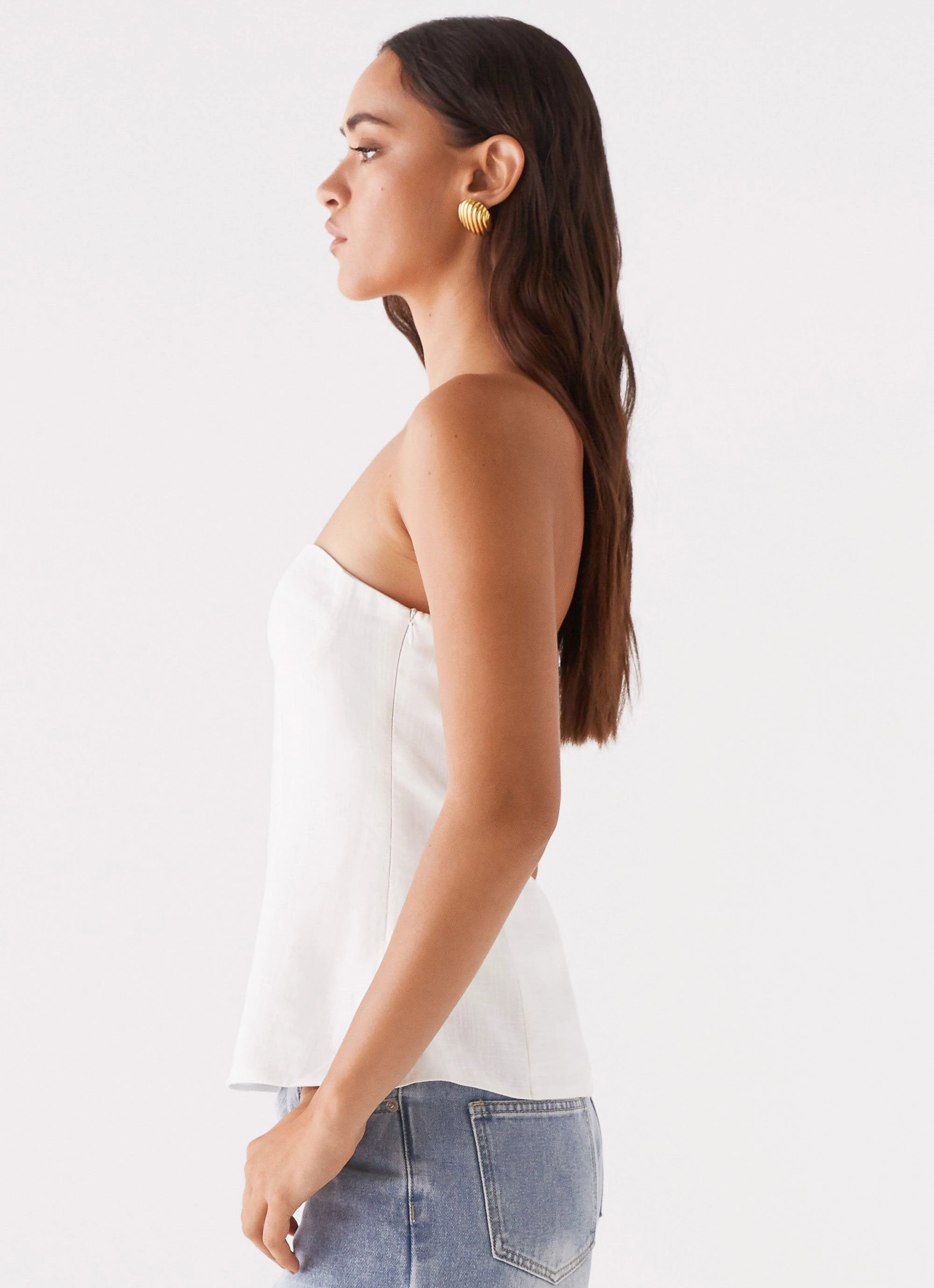 Rennie Linen Bustier Top - White Fun Design