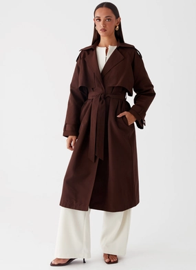 Rent Free Trench Coat - Chocolate Fray Resistant Edges Chill Day Layer