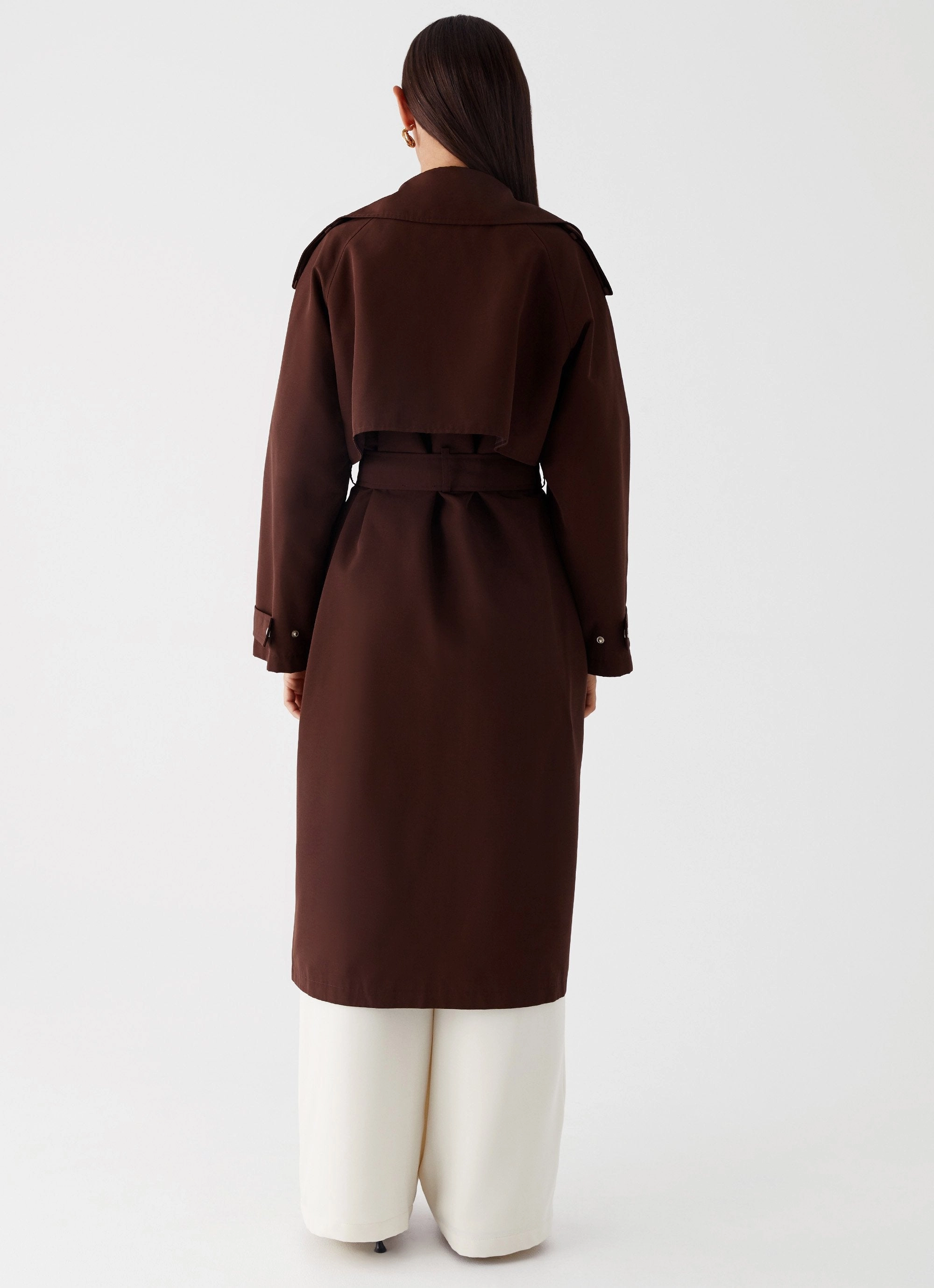 Mild Weather Layer Tapered Hem Rent Free Trench Coat - Chocolate