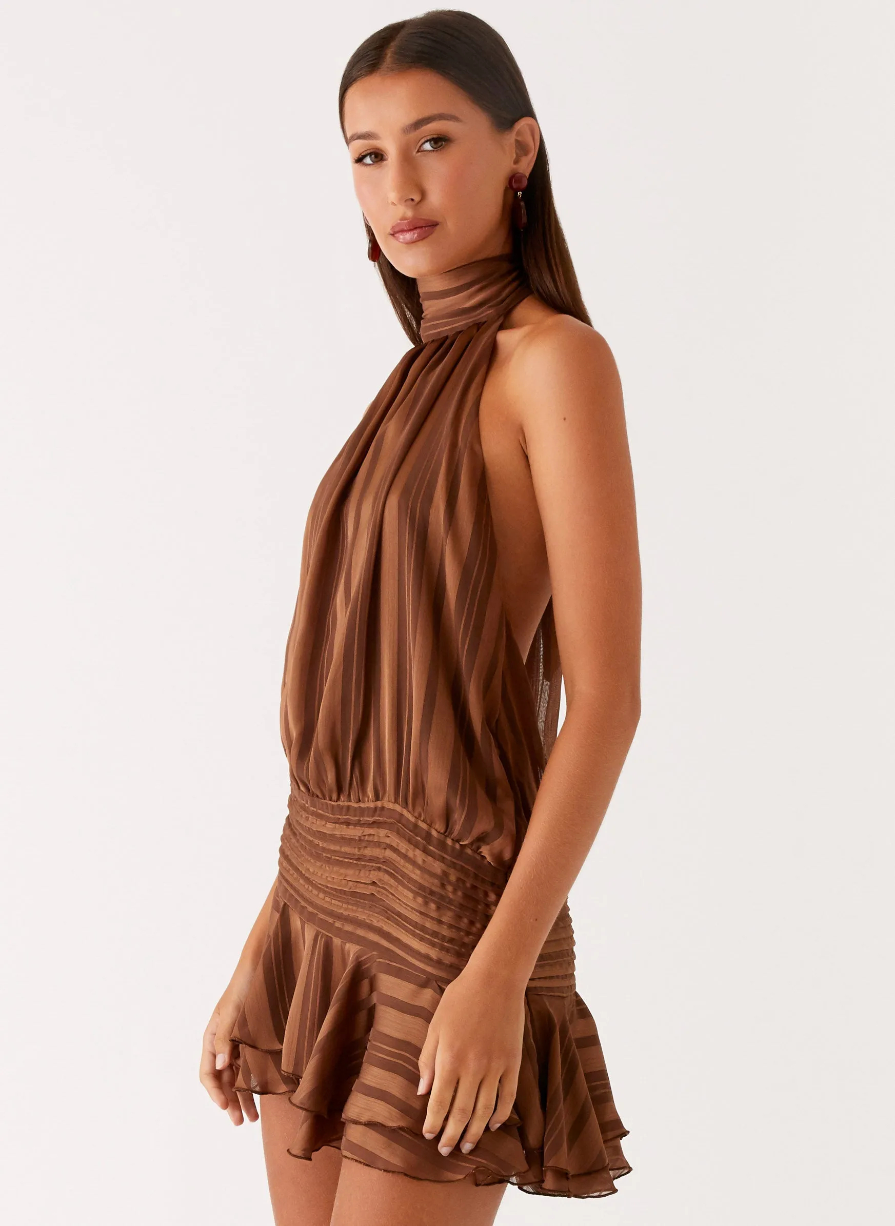 Soft-touch daywear Willow Chiffon Mini Dress - Chocolate