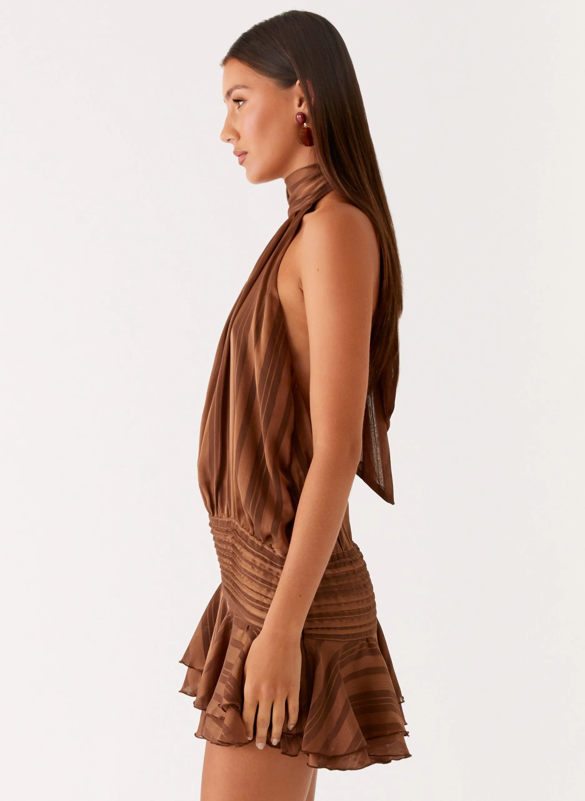 Flexible Fit Willow Chiffon Mini Dress - Chocolate