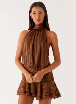 Chic Harmony Photo Bright Willow Chiffon Mini Dress - Chocolate