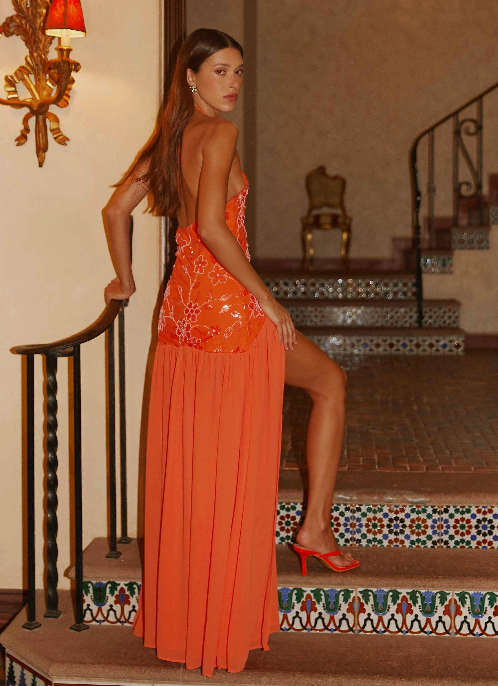 Janelle Beaded Maxi Dress - Orange Timeless Energy Smart And Comfortable