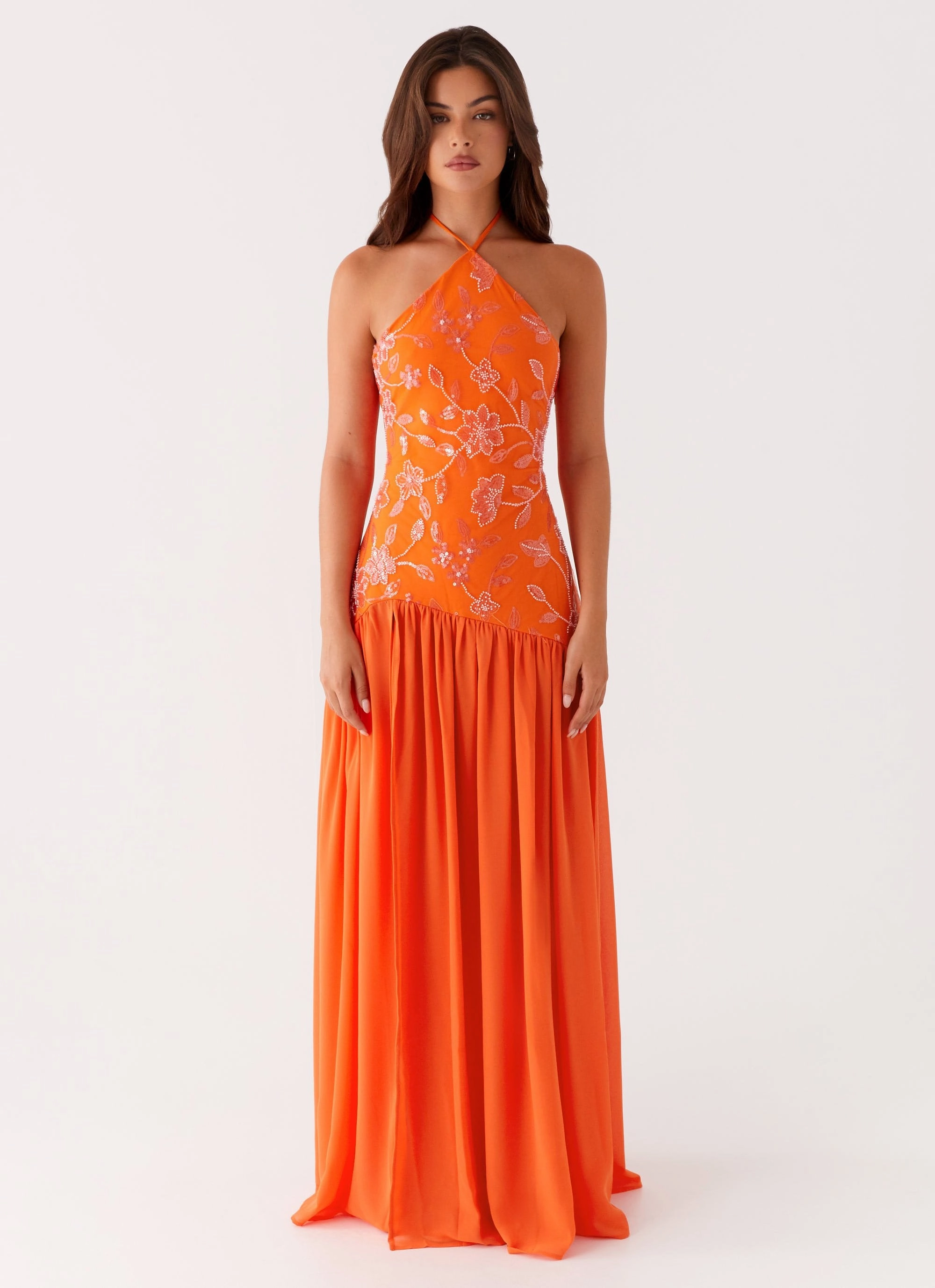 Janelle Beaded Maxi Dress - Orange Magnetic-Closure