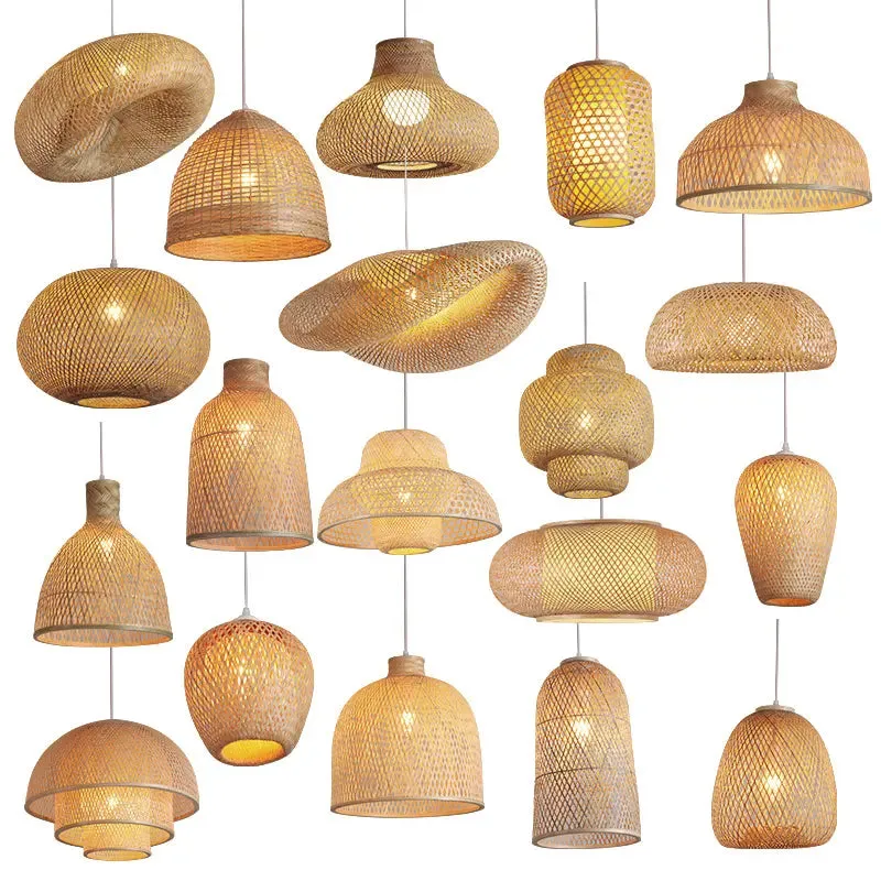 Restaurant Chandelier Tea House Lantern Bamboo Weave Chandelier Bamboo Lamp Pendant Lights Rattan Art Bedside Lamp Night