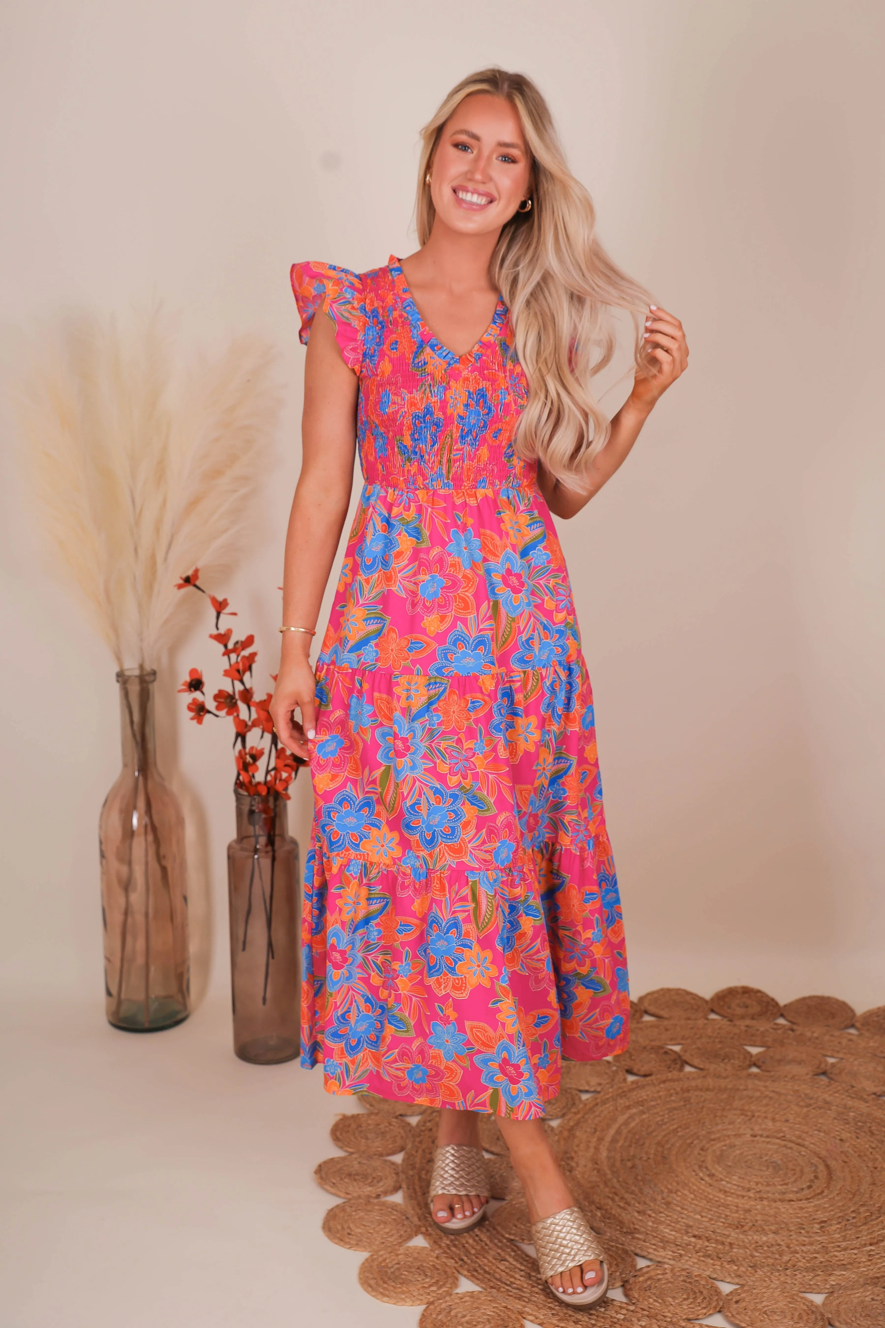 RESTOCK: It's No Surprise Dress-Floral Beaded-Sleeve Spring Garden