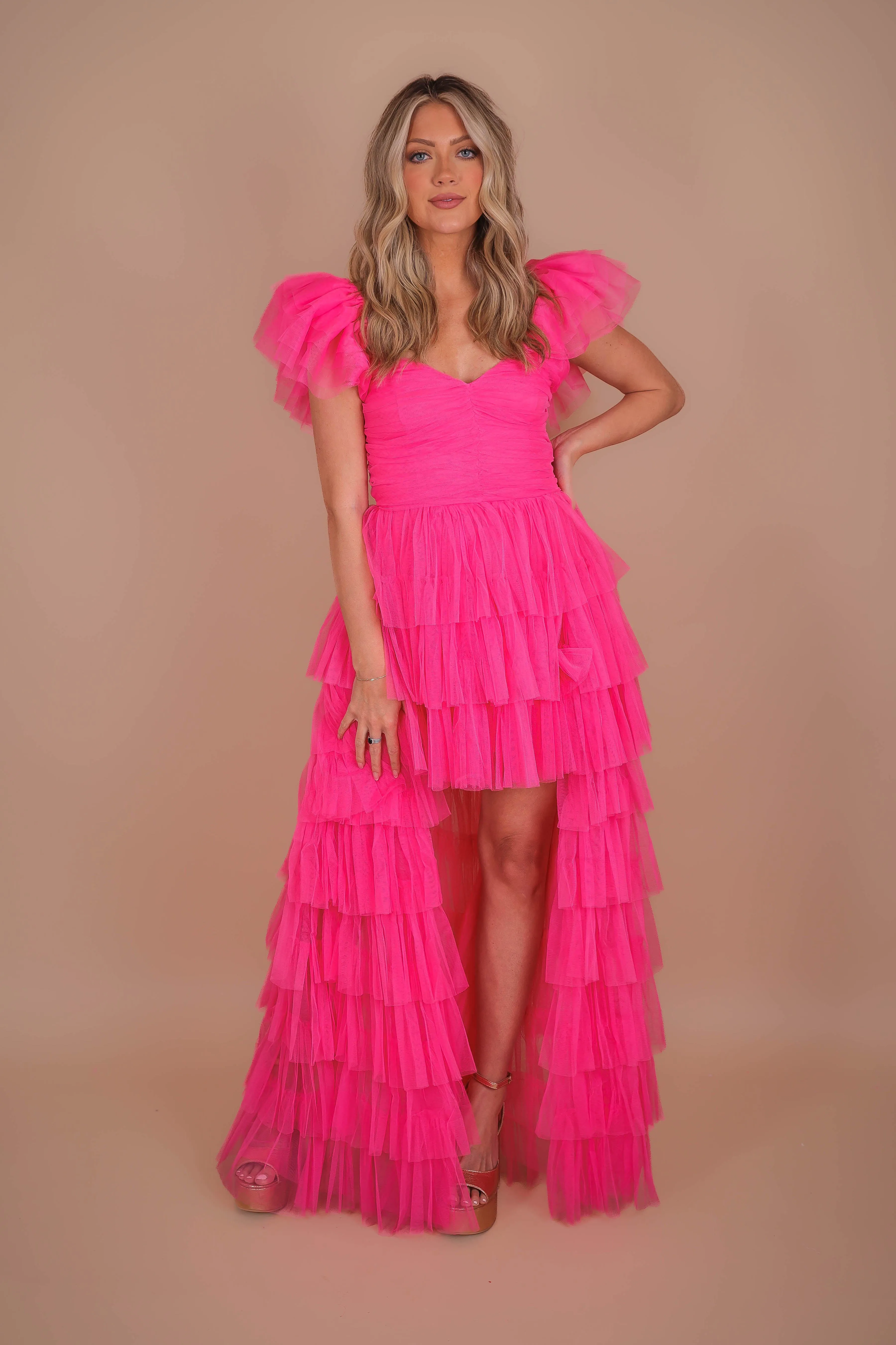 Date Ready Relaxed Style RESTOCK: On Cloud 9 Tulle Maxi Dress-Hot Pink