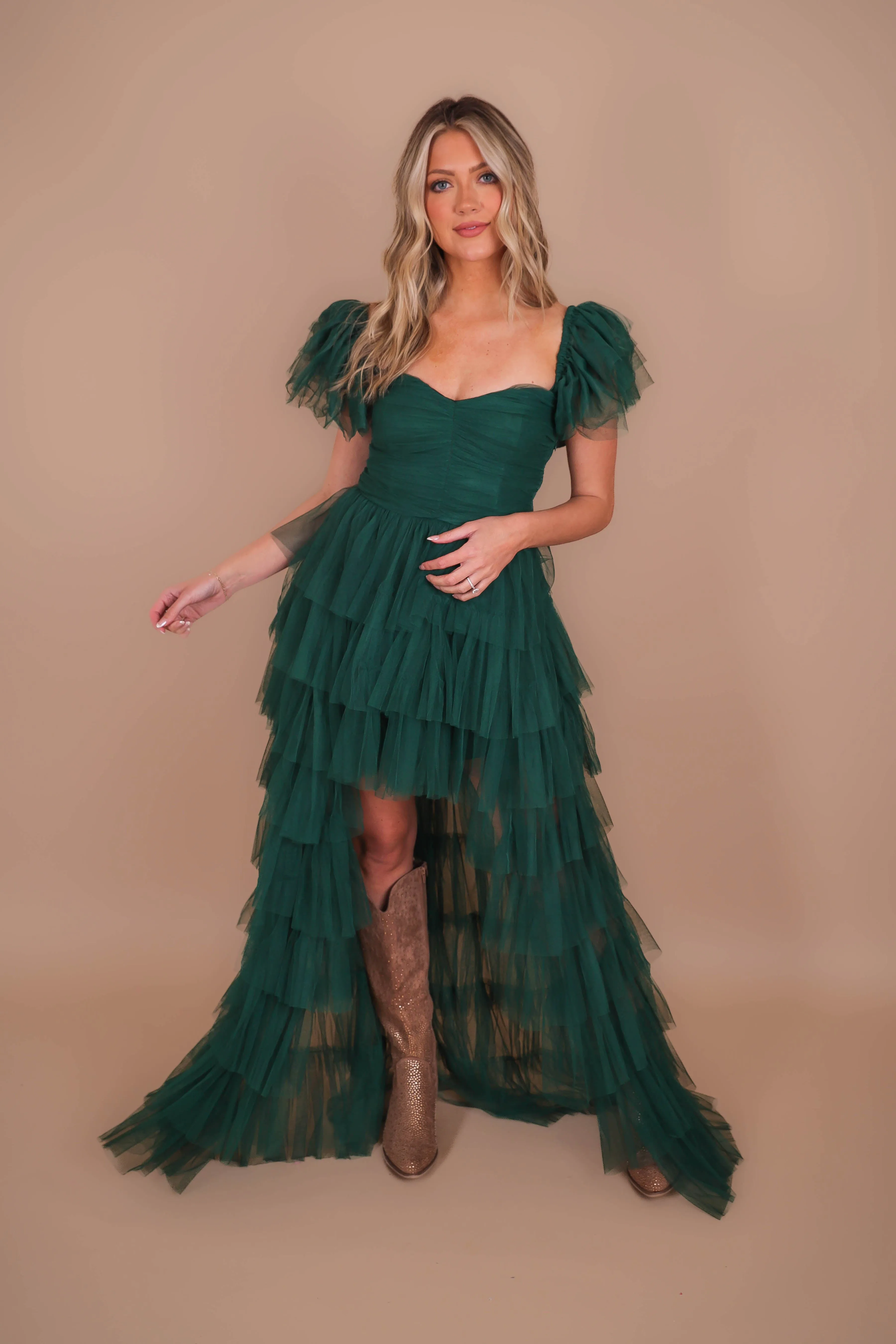 Perfect Fit Look RESTOCK: On Cloud 9 Tulle Maxi Dress-Hunter Green