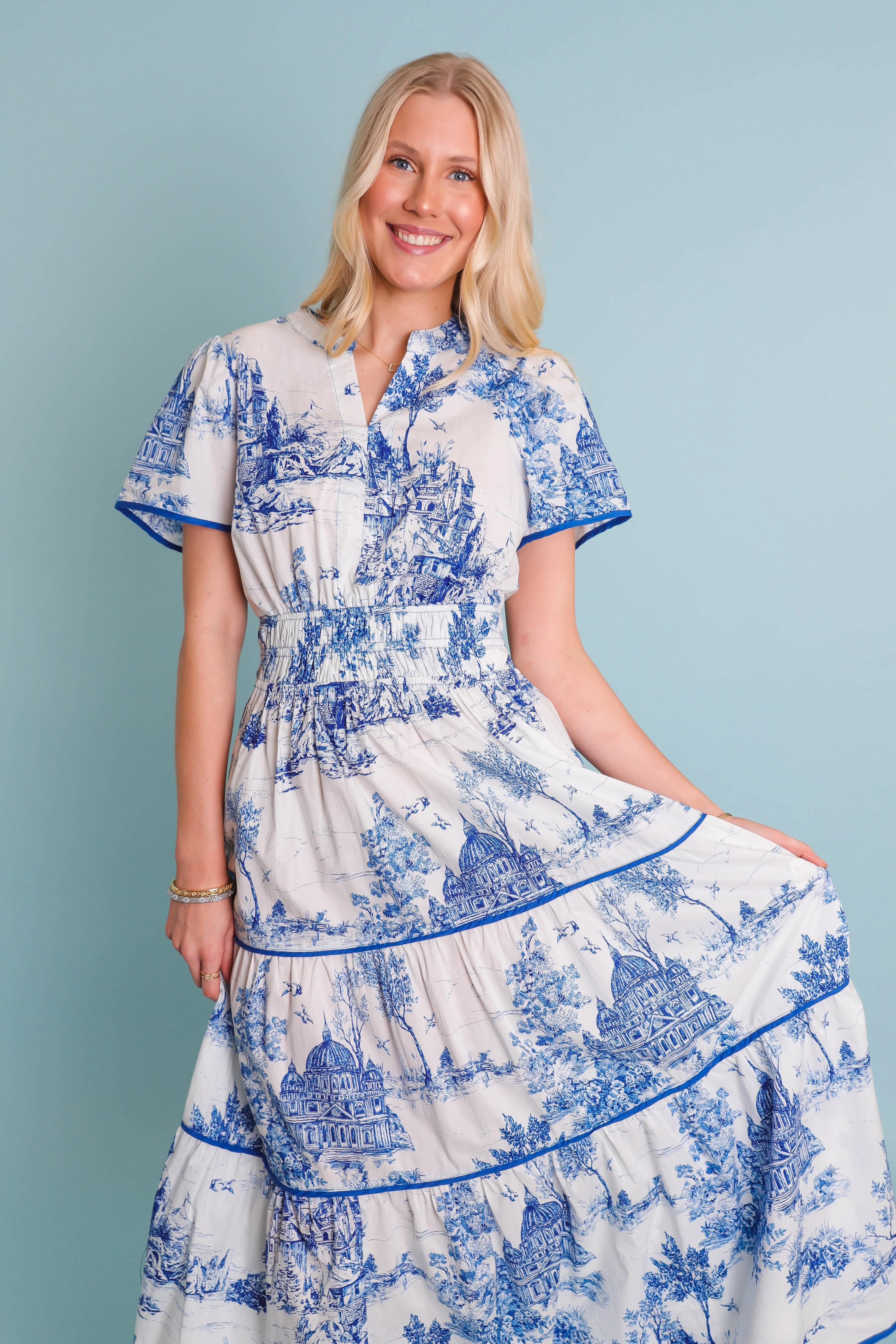 RESTOCK: Set The Scene Midi Dress Light Cloud Sleeveless Cut