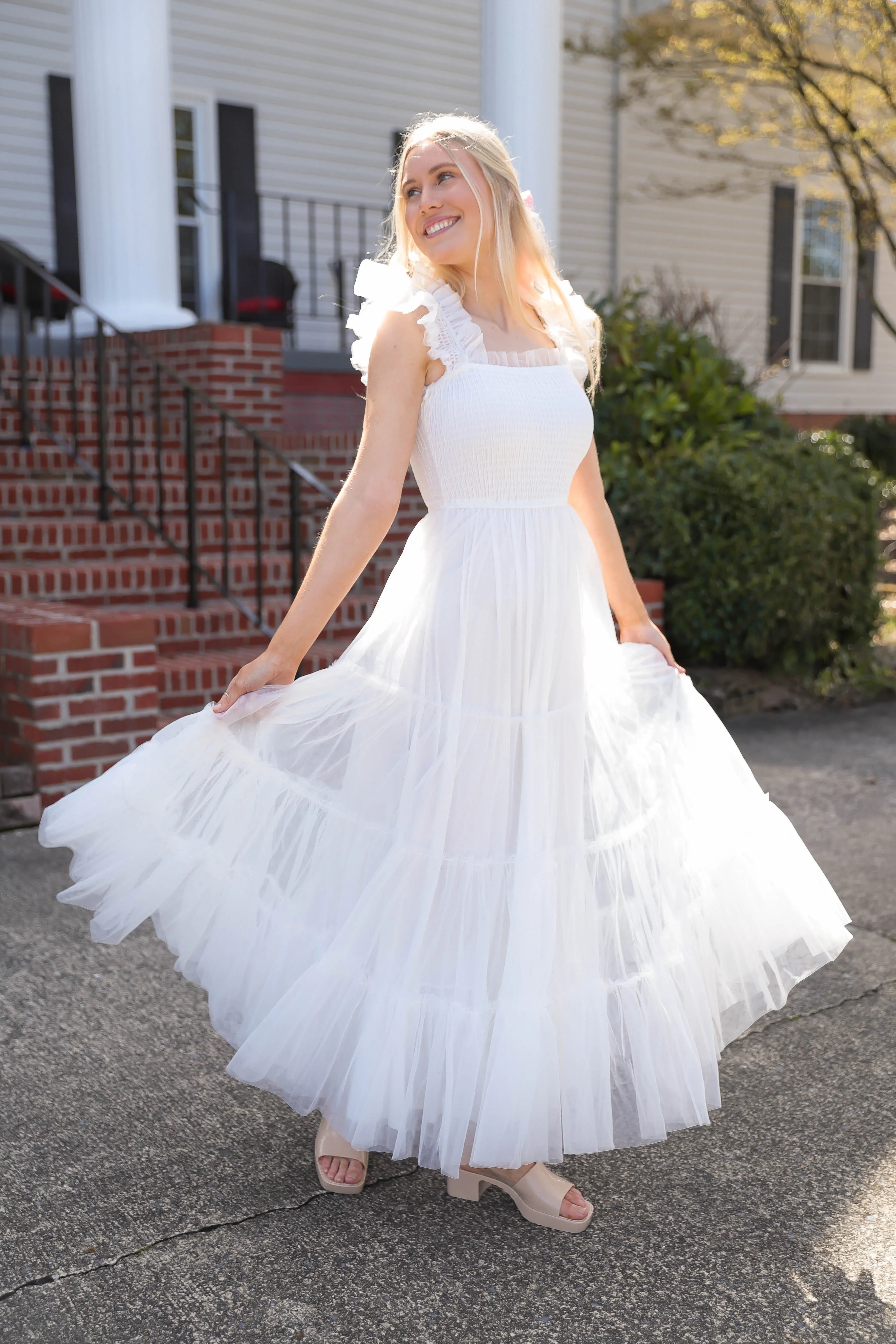 RESTOCK: She's Beauty & Grace Maxi Dress-White Smocked-Detail