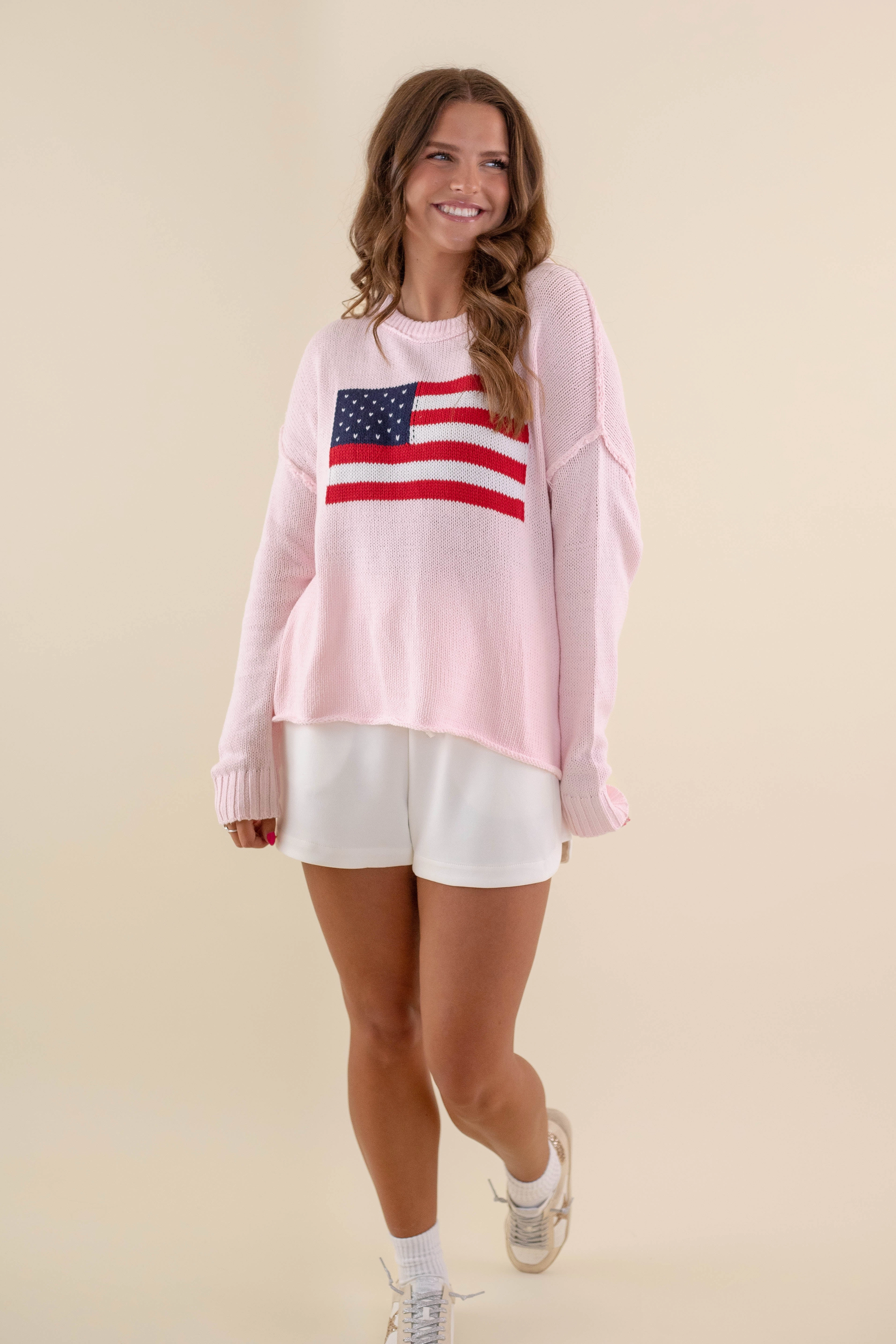 Hidden Button Placket RESTOCK: All American Sweater-Blush