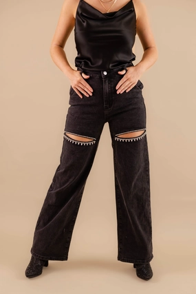 Flexible Comfort RESTOCK: Big Personality Rhinestone Denim-Black