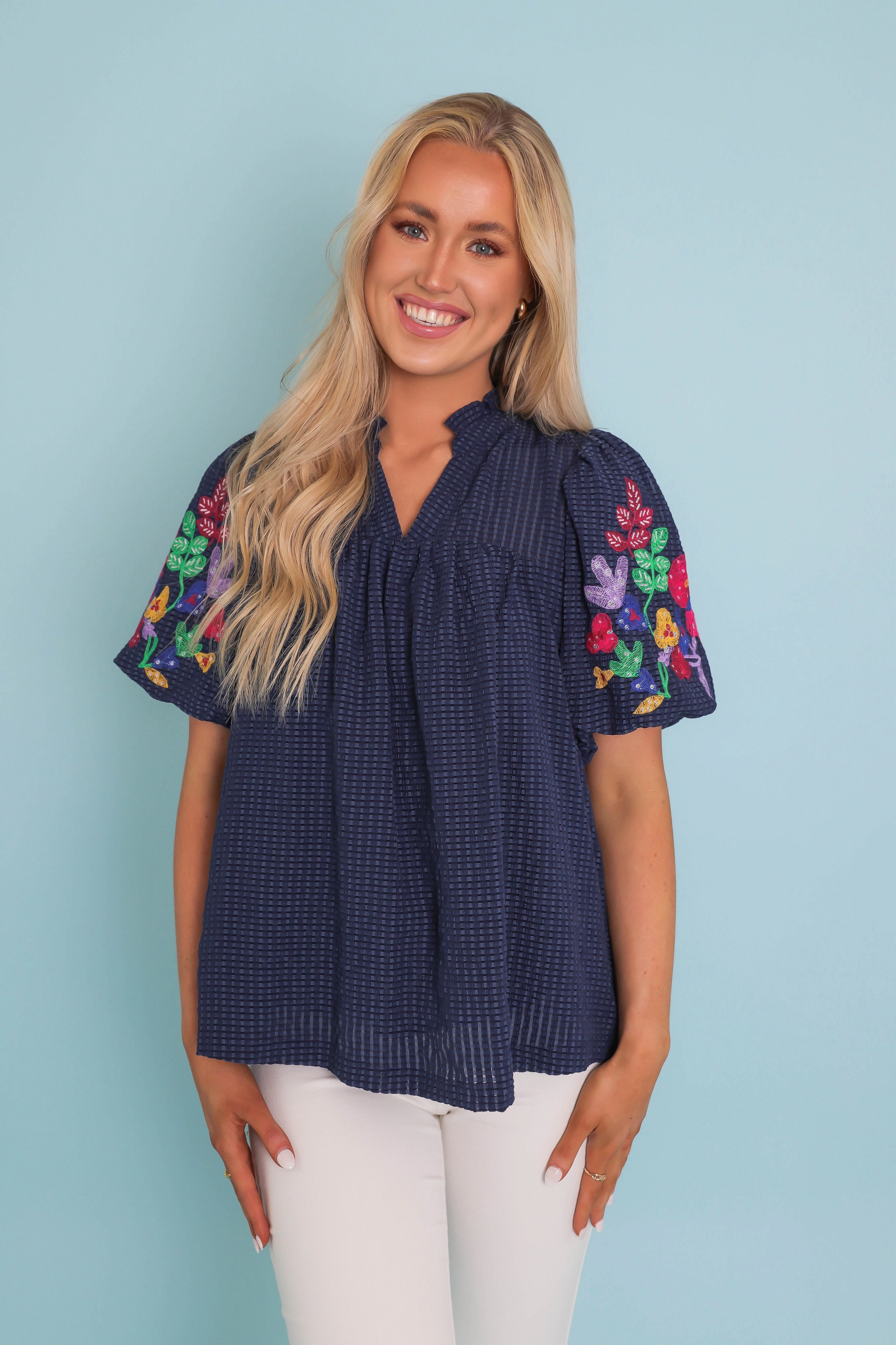 Flexible Waistband Adaptation RESTOCK: Blossoming Into More Blouse-Navy