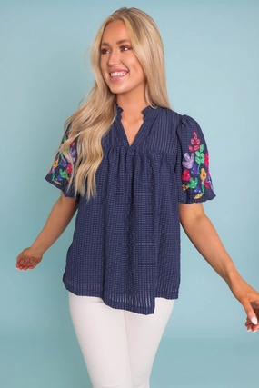 RESTOCK: Blossoming Into More Blouse-Navy Ergonomic Shoulder Shape Unlined Design