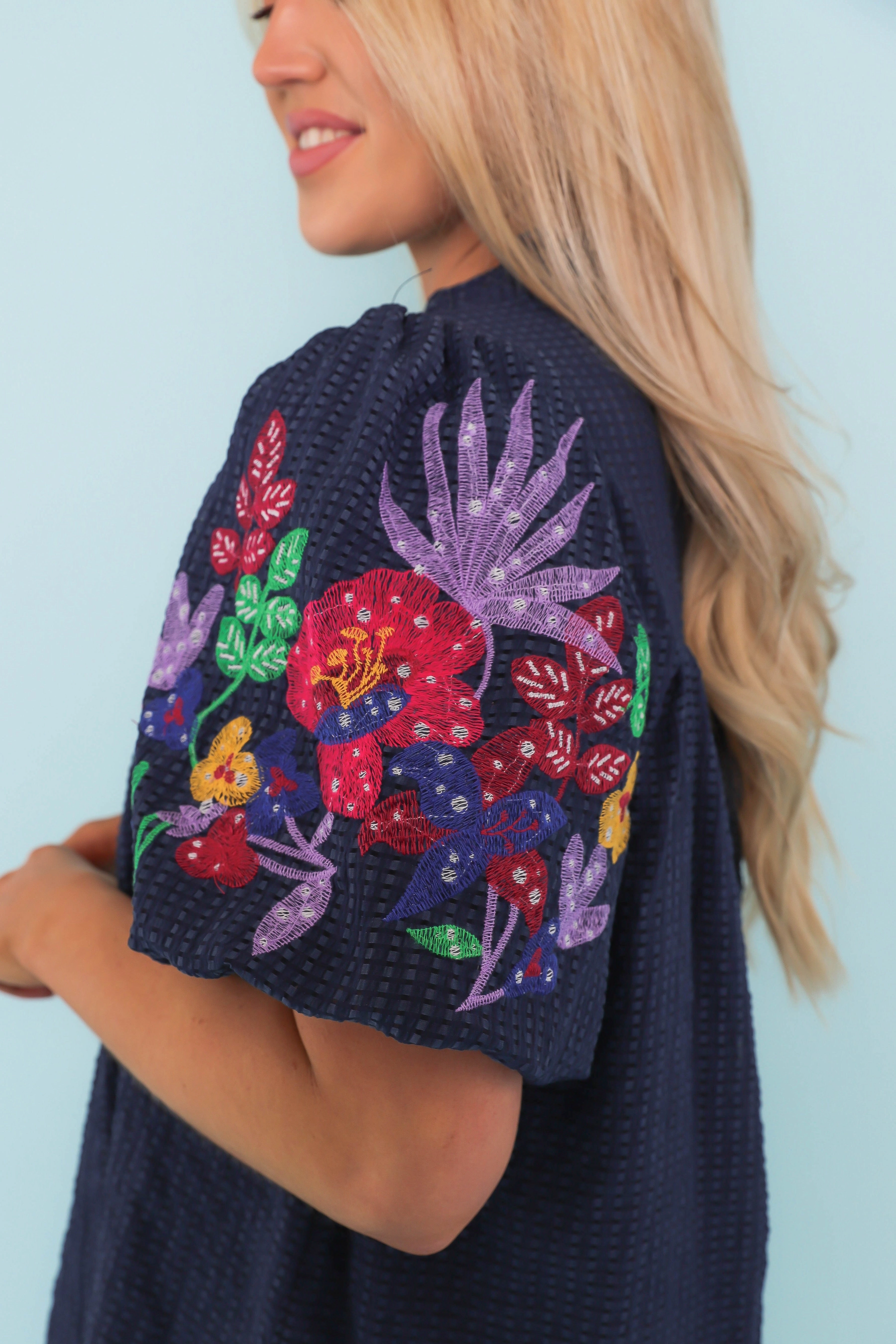 Organic Cotton Blend RESTOCK: Blossoming Into More Blouse-Navy