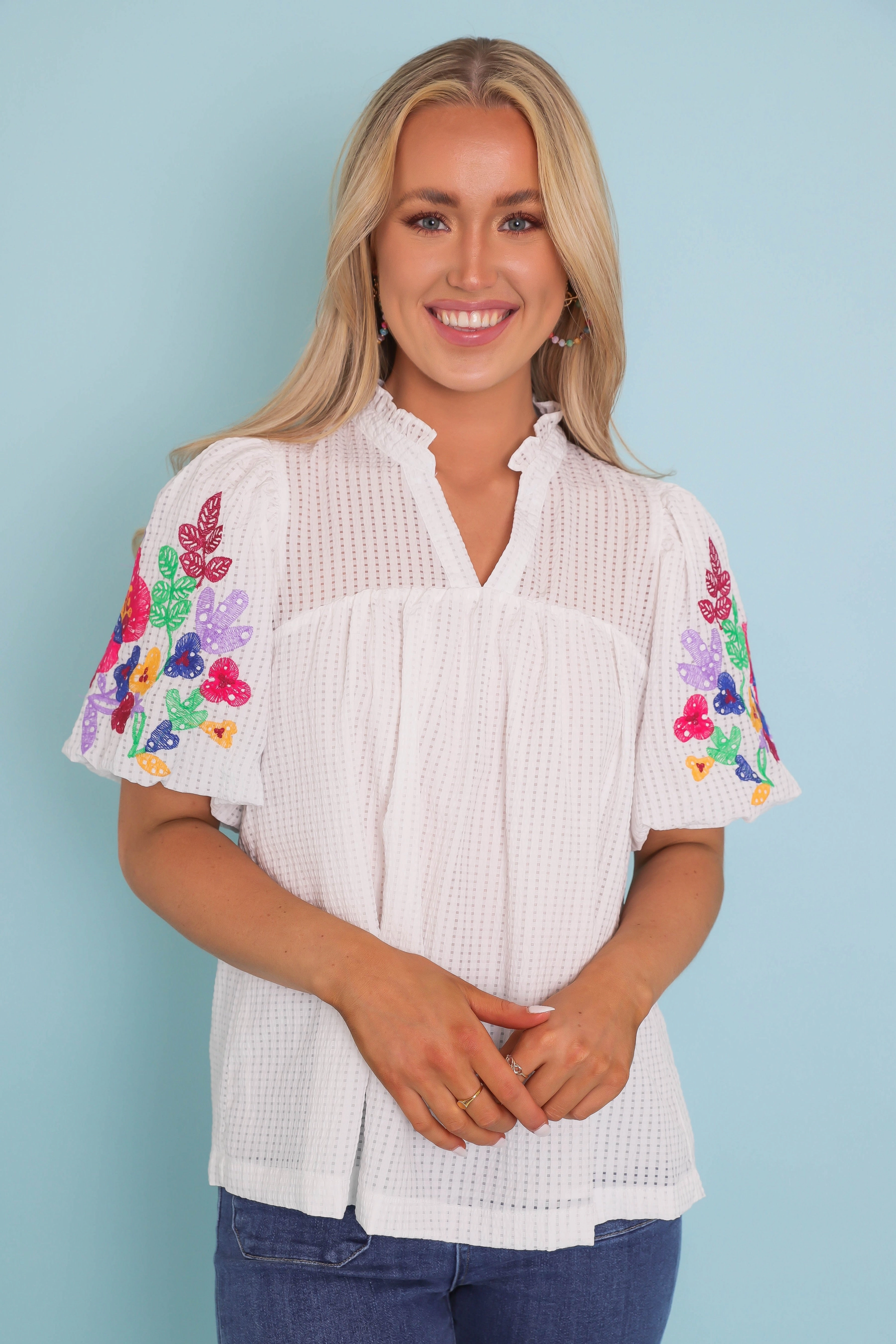 SoftTouchBrushedInterior RESTOCK: Blossoming Into More Blouse-White