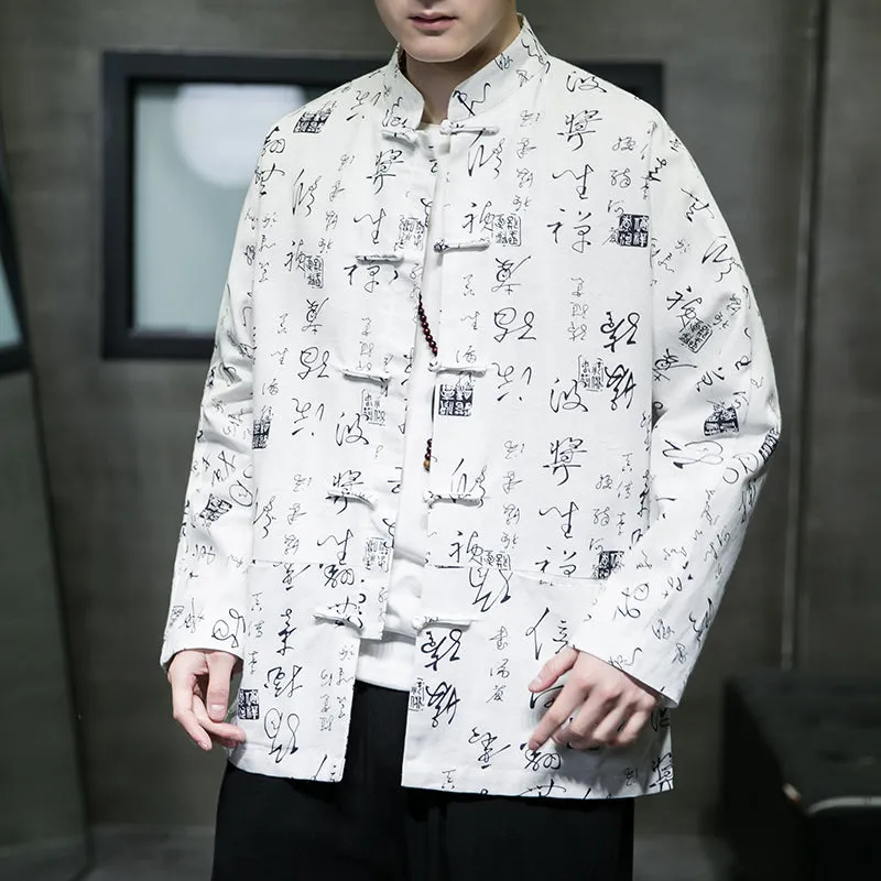 Retro Text Print Tang Suit Jacket