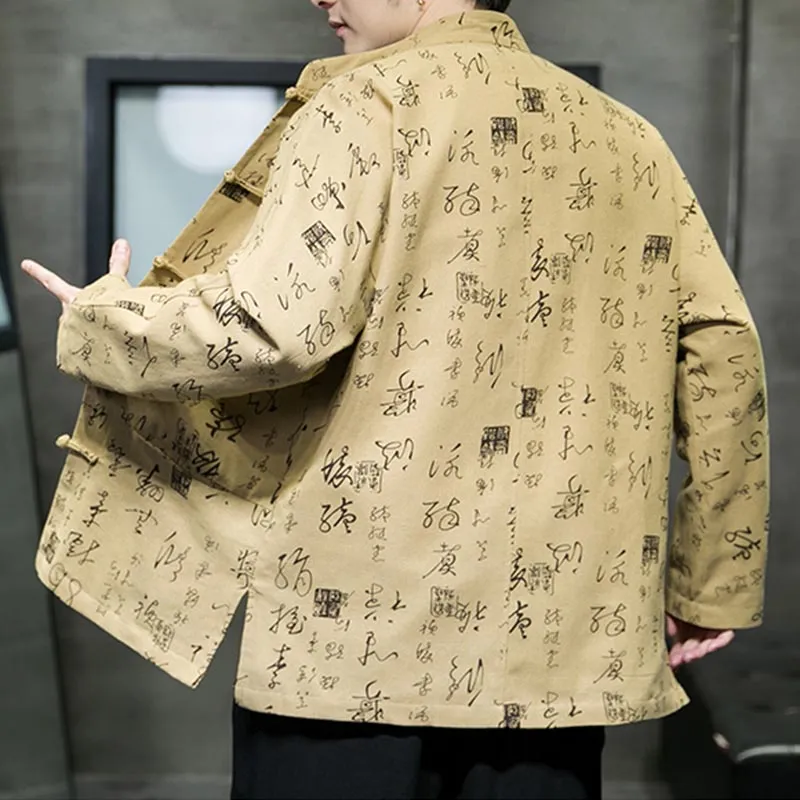 Retro Text Print Tang Suit Jacket
