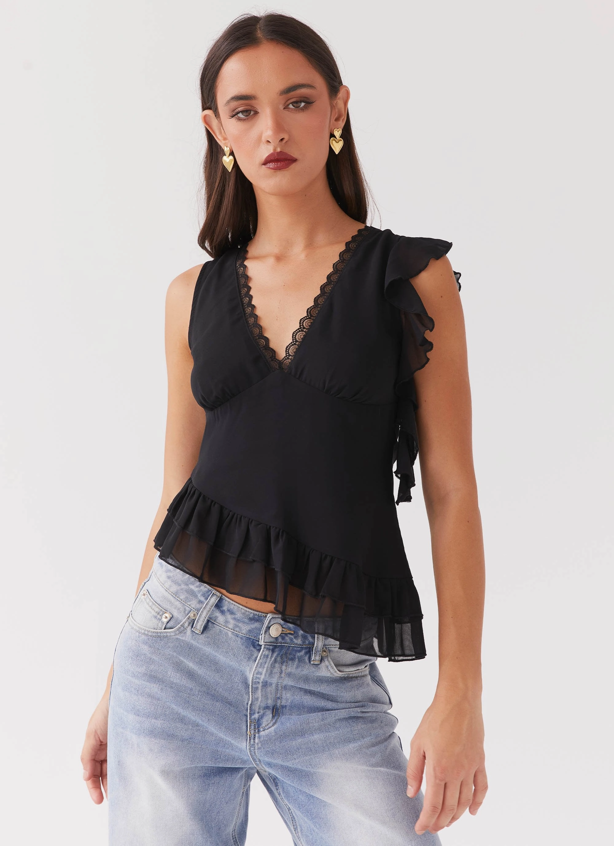 Empress Frill Trim Top - Black Eco Friendly Coatings Comfy Layers