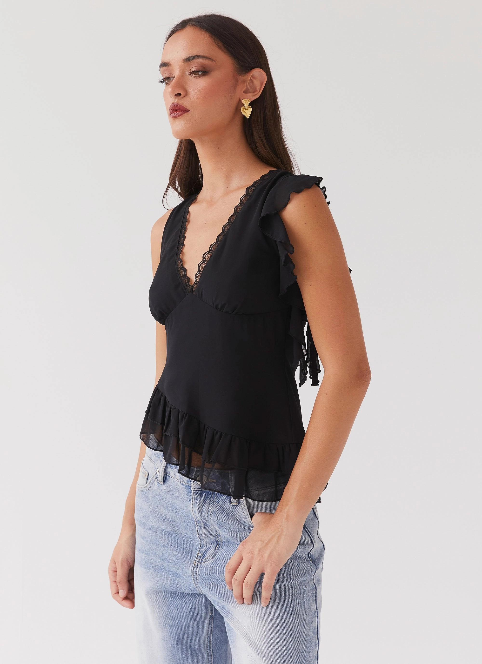 Empress Frill Trim Top - Black Comfy Layers