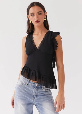 Empress Frill Trim Top - Black Eco Friendly Coatings Comfy Layers