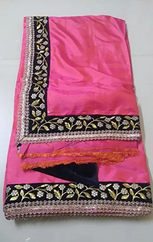 Rewa Enterprises Paper Silk Embroidered Party Wear Designer Fancy Saree With Blouse Piece - Orangi-pink colour