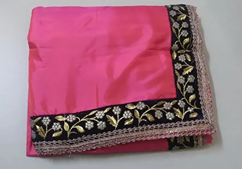 Rewa Enterprises Paper Silk Embroidered Party Wear Designer Fancy Saree With Blouse Piece - Orangi-pink colour