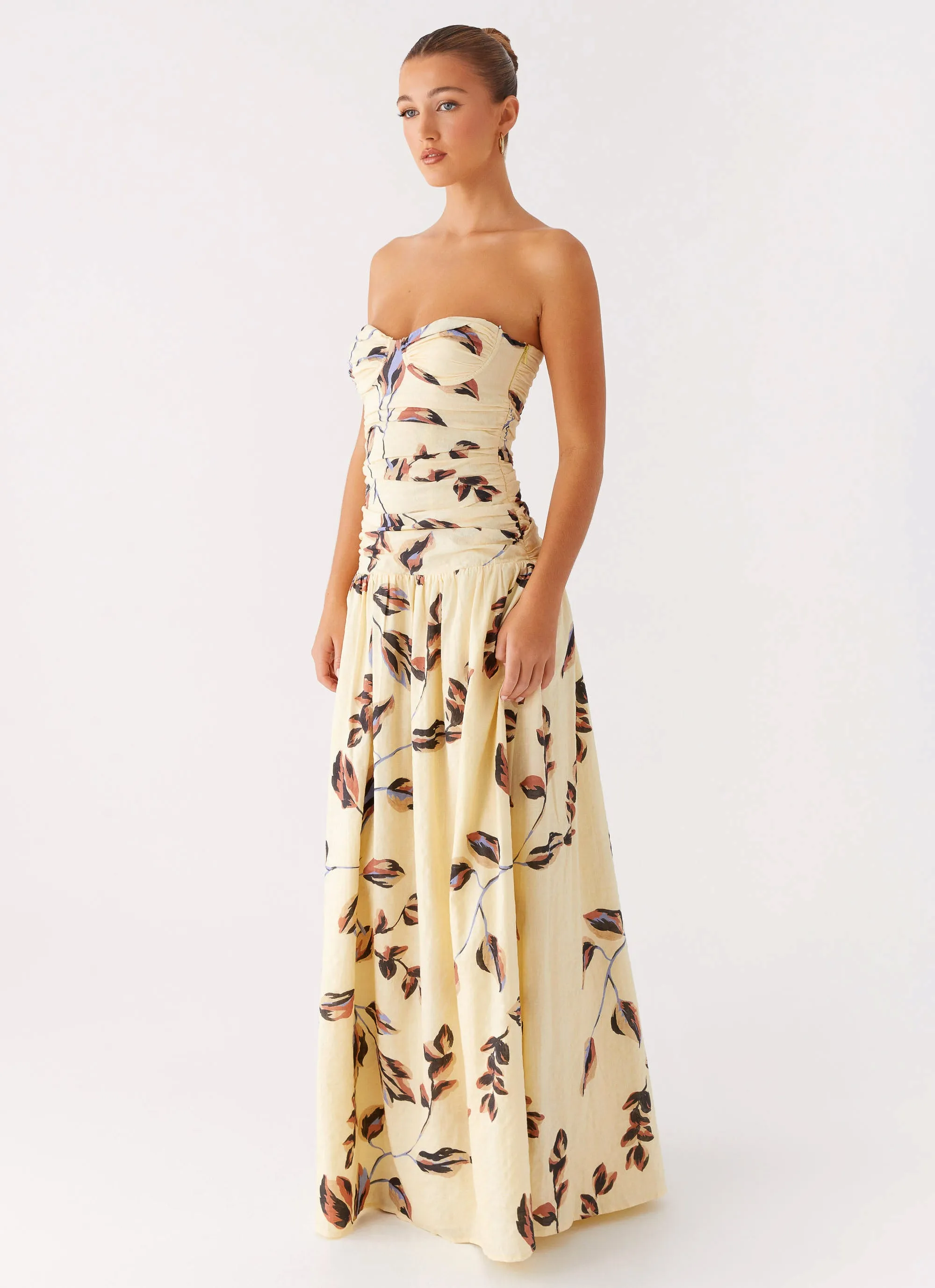 Rhea Ruched Maxi Dress - Buttercream Bliss Kimono-Sleeve Chic Layers
