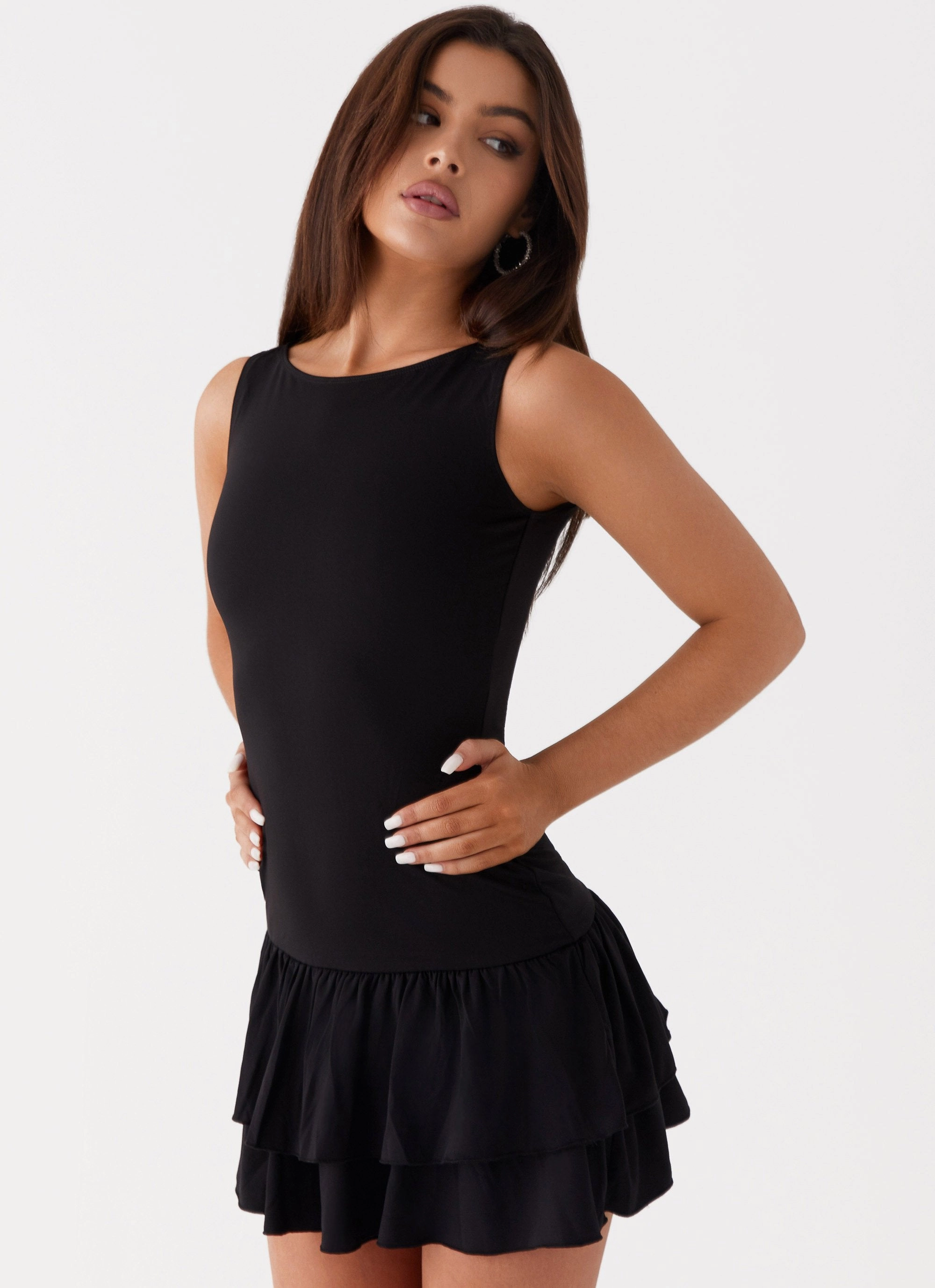 Rhiannon Frill Mini Dress - Black Basic Fashion