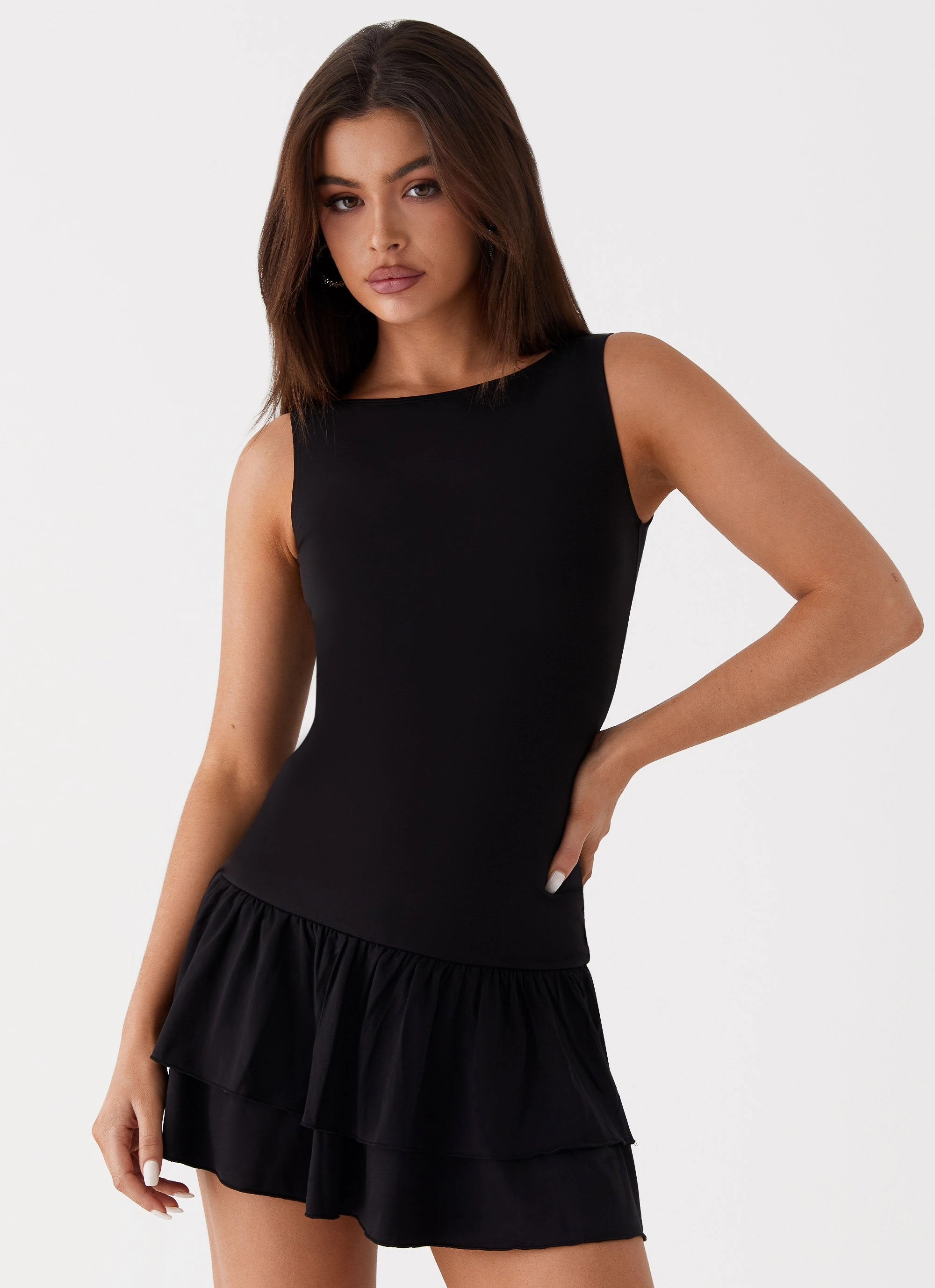 Style Blend Puff-Sleeve Rhiannon Frill Mini Dress - Black