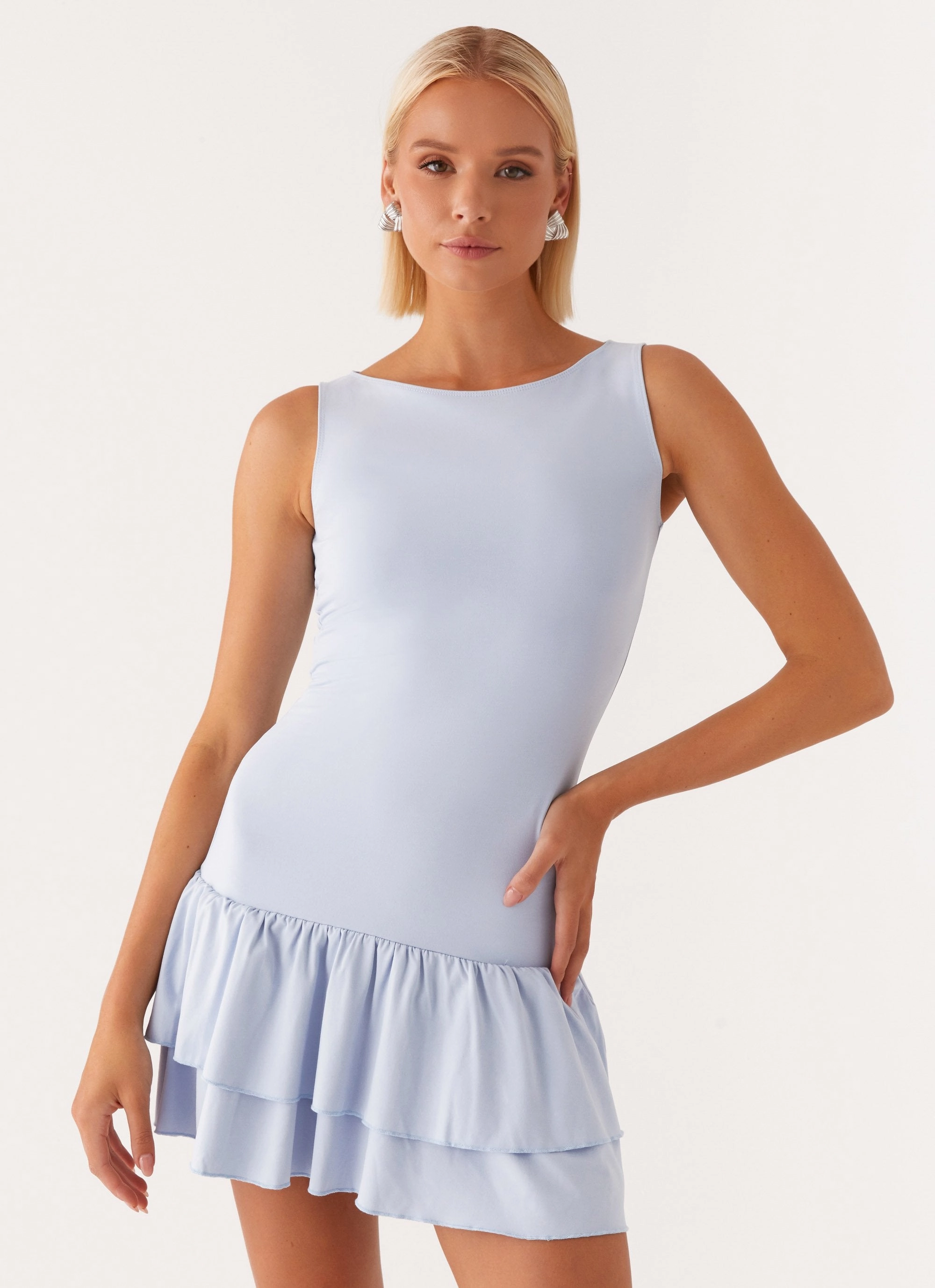 Relaxed Vibe Rhiannon Frill Mini Dress - Blue