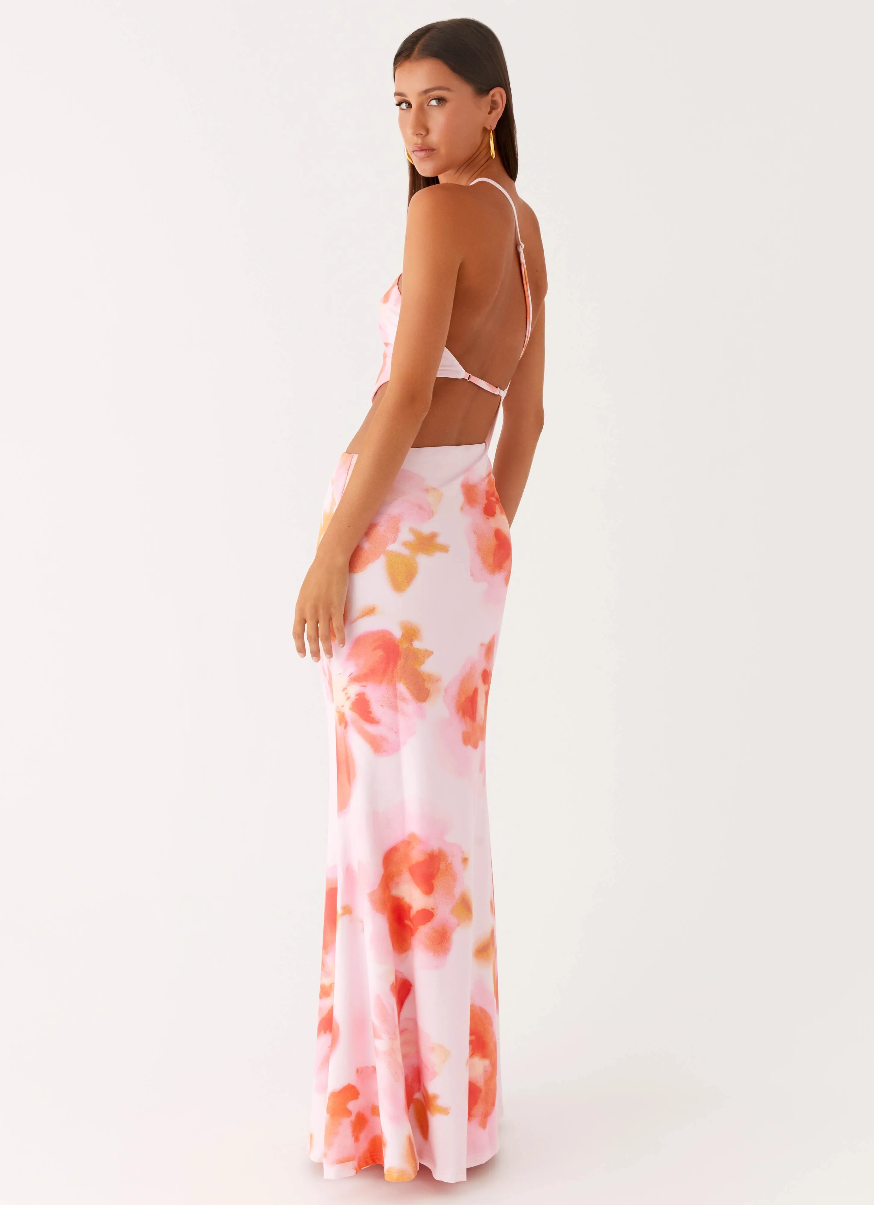 Riano Cut Out Maxi Dress - Blushing Blossom Contrast-Panel