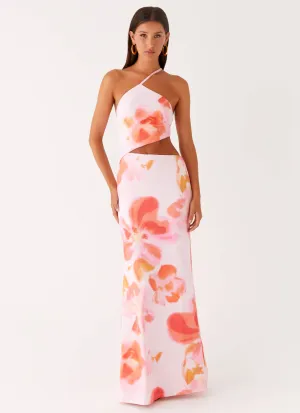 Riano Cut Out Maxi Dress - Blushing Blossom Off-Shoulder Summer Air