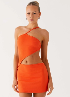 Draped Fabric Riano Cut Out Mini Dress - Fire Orange