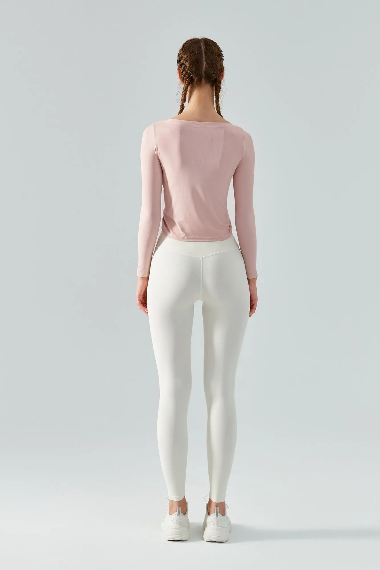 Ribbed Ruched Hem Crop Yoga Top with Drawstring