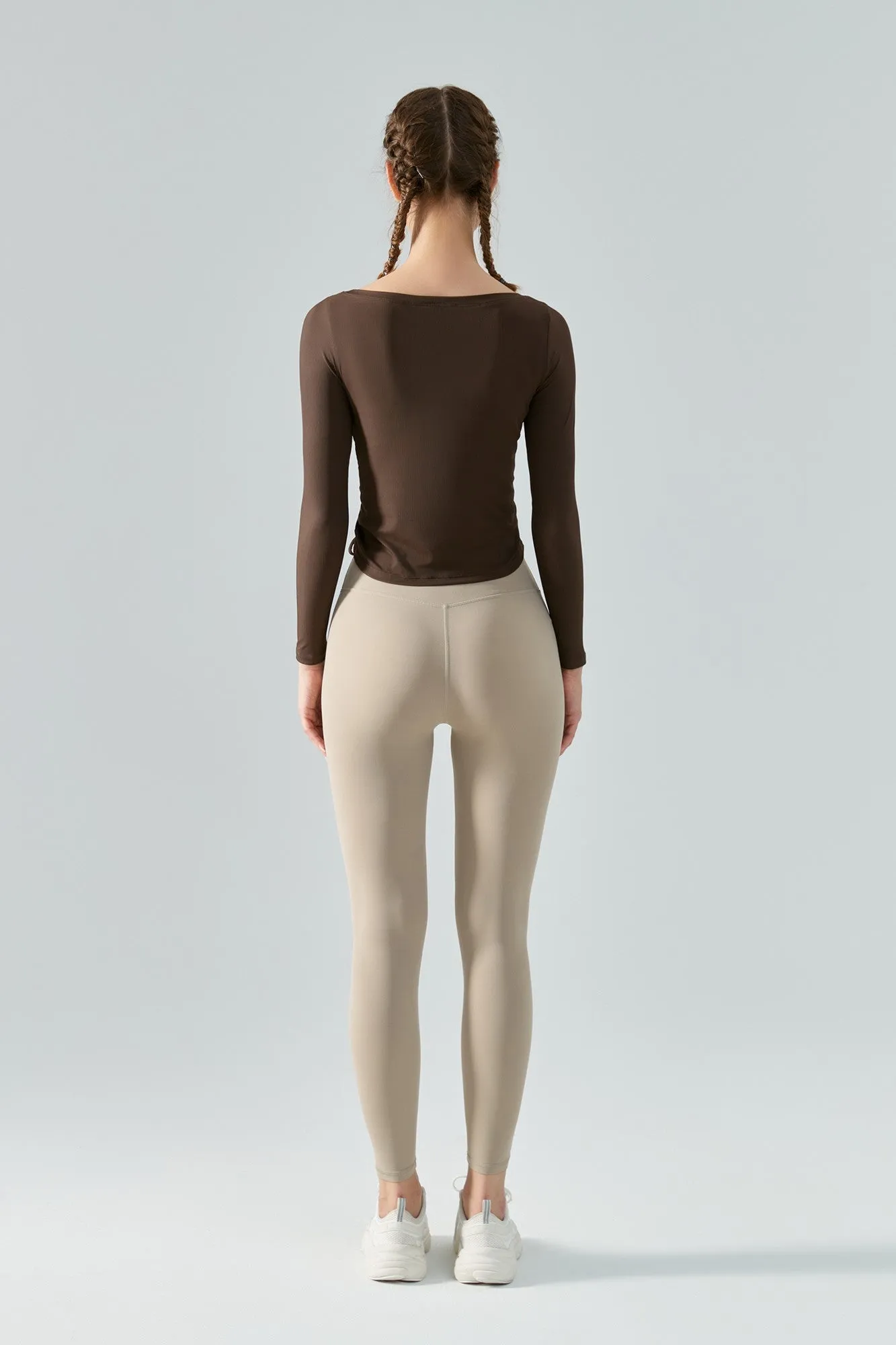 Ribbed Ruched Hem Crop Yoga Top with Drawstring