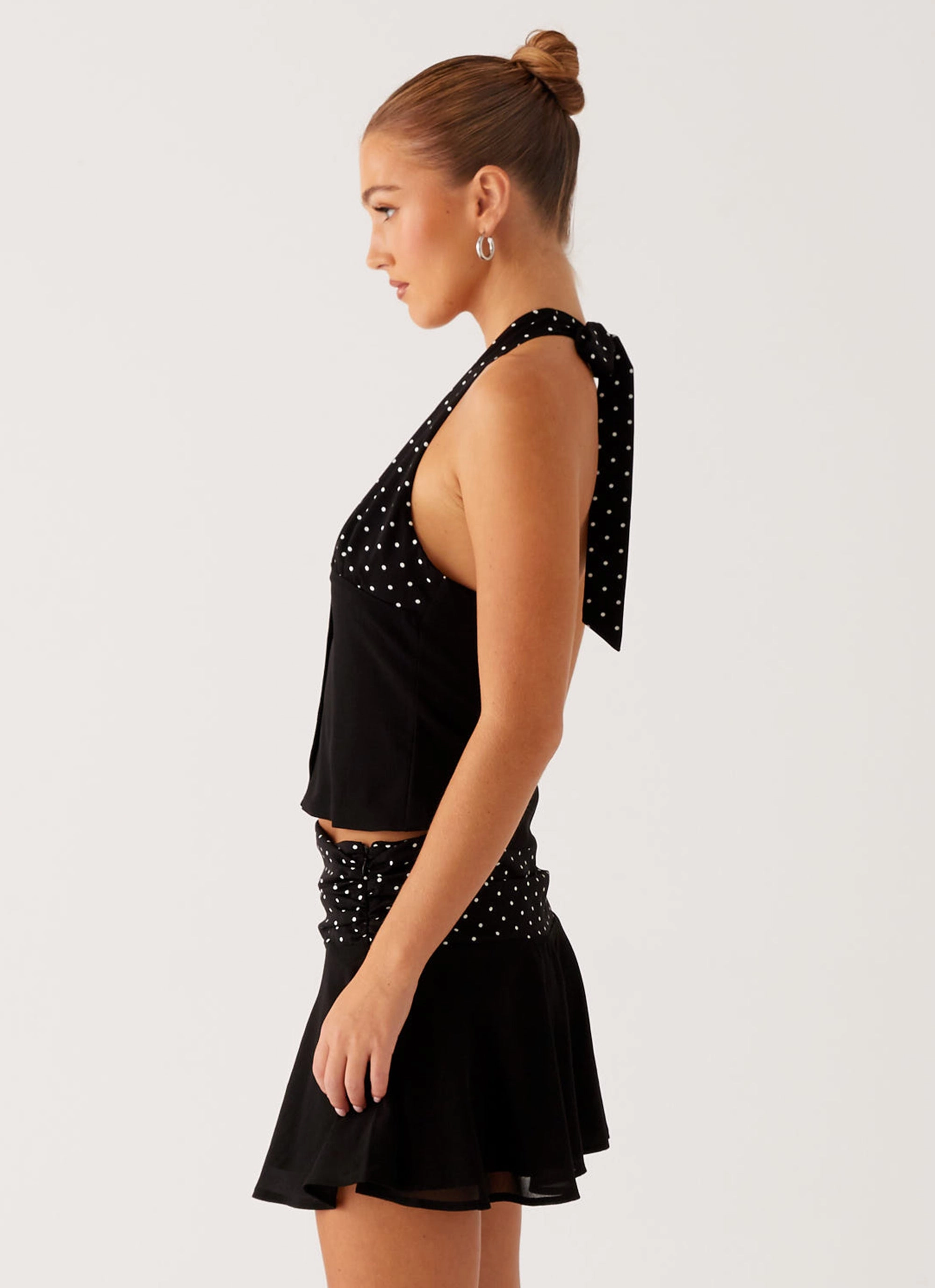 Formal Shirt Devoted Halterneck Top - Black Polka Dot