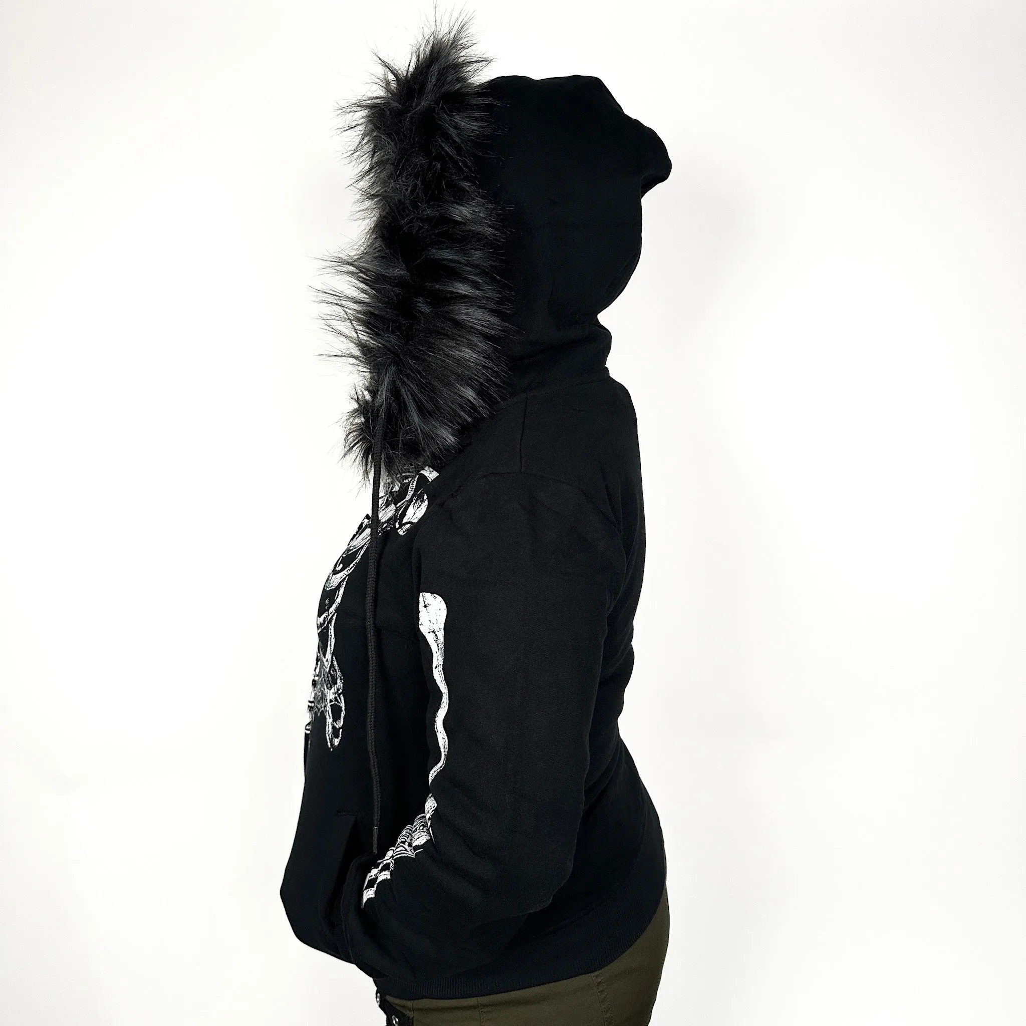 Ribcage Fuzzy Zip Up Hoodie Wicked Misfit