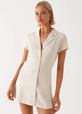 Fashionable Comfort Wear Russo Linen Mini Dress - Oatmeal