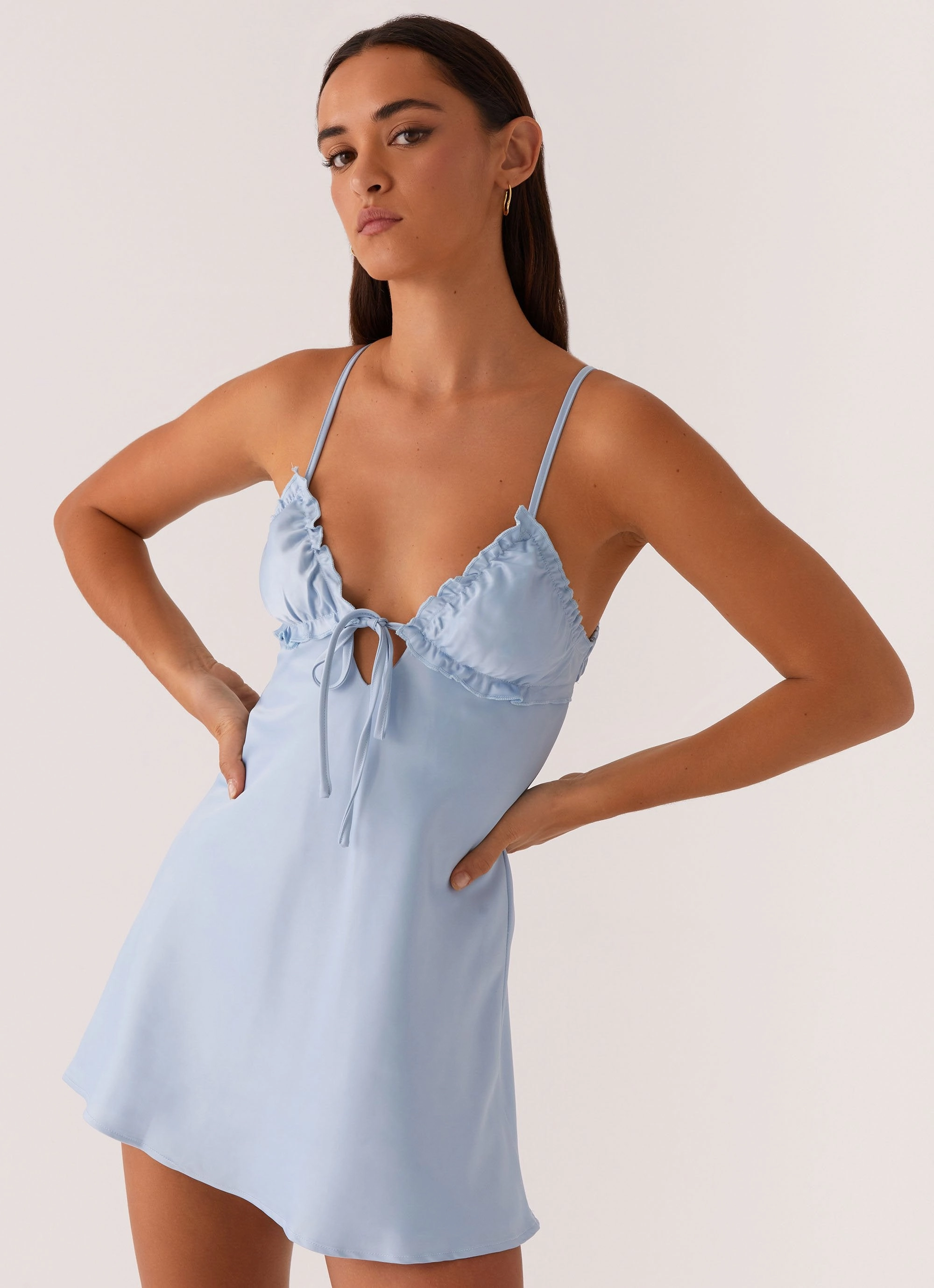 Richie Mini Dress - Blue Side-Slit Comfortable outdoor wear
