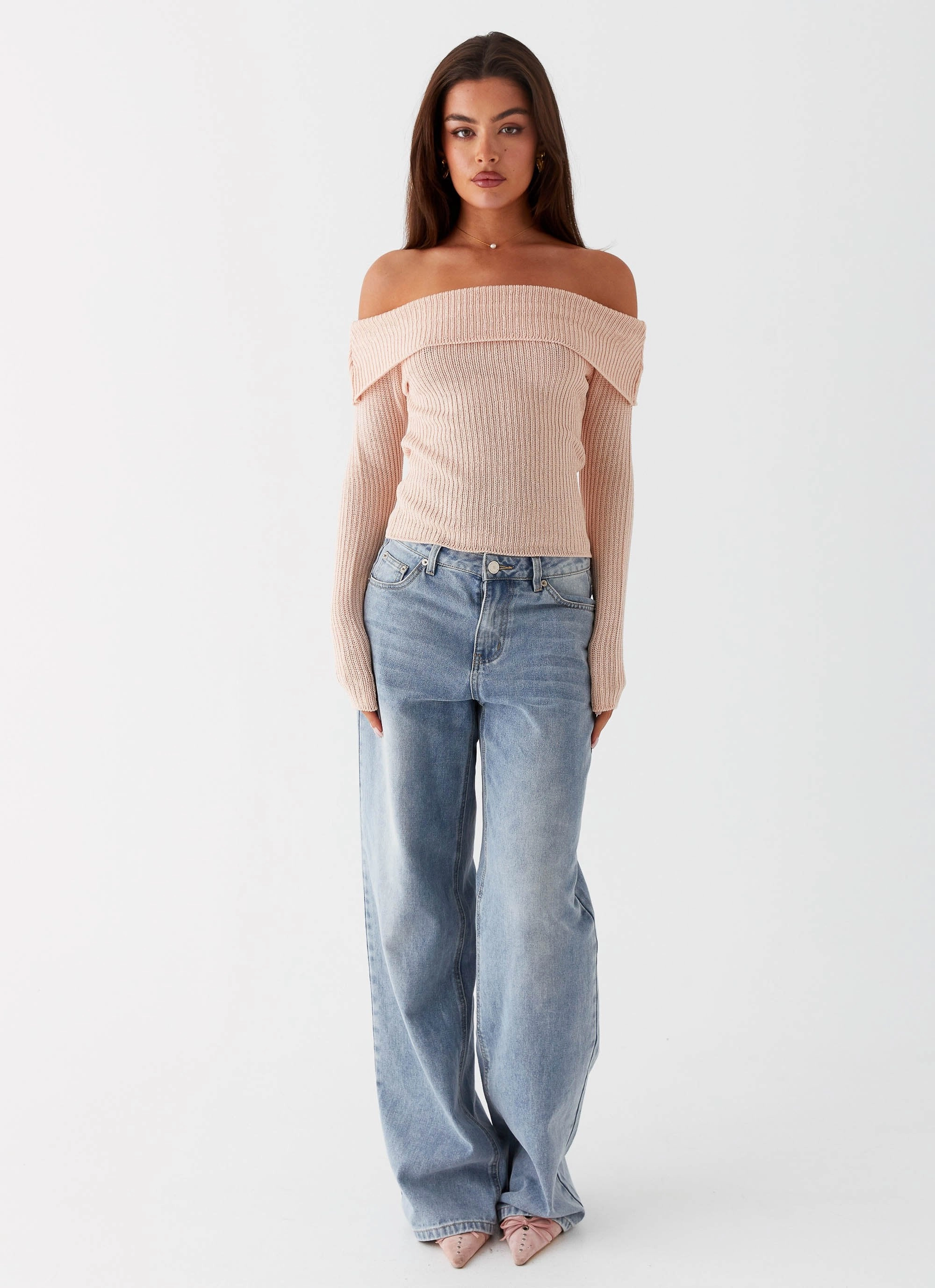 Rina Long Sleeve Knit Top - Blush Soft touch finish