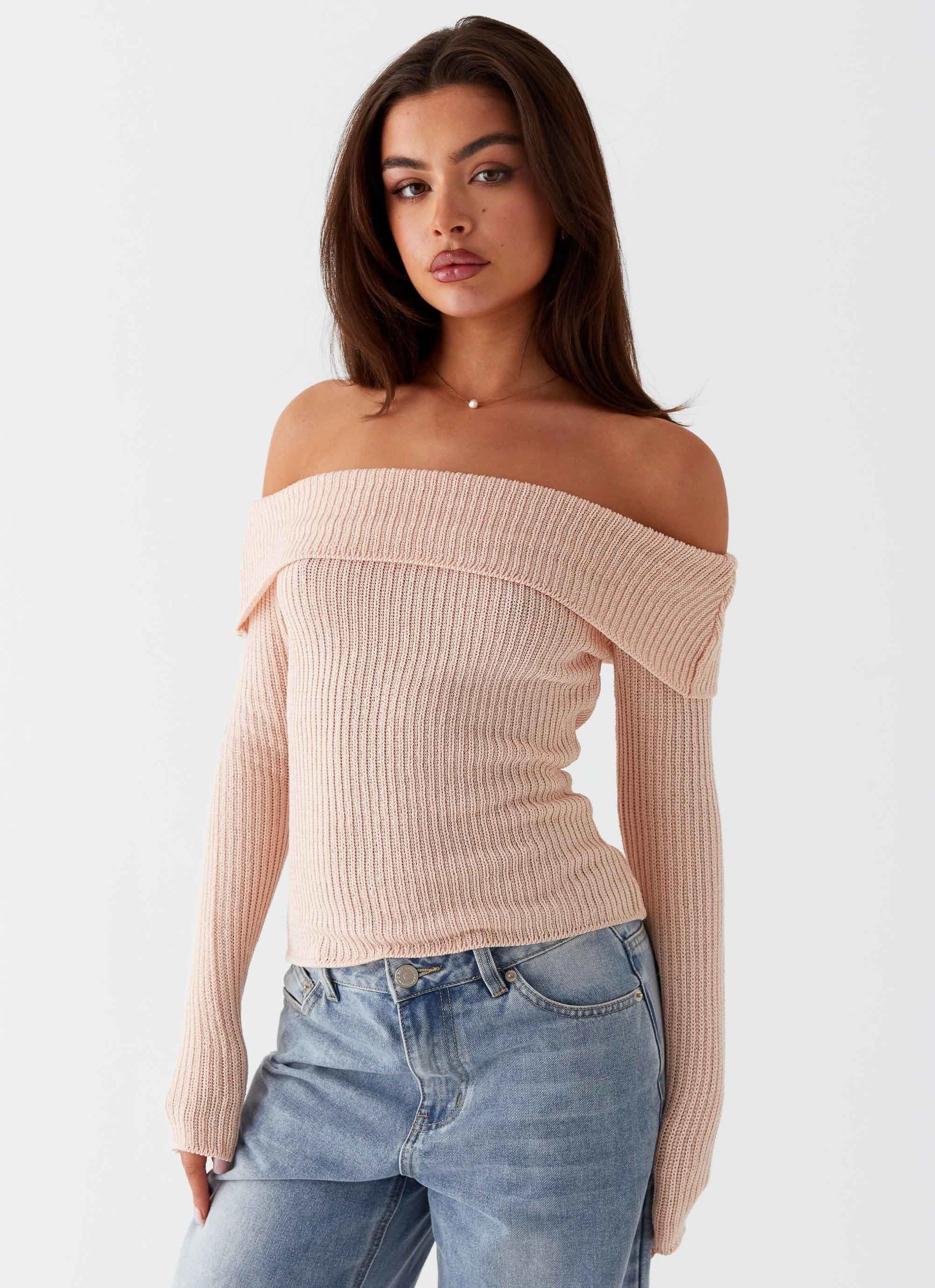 Soft Inner Lining Rina Long Sleeve Knit Top - Blush