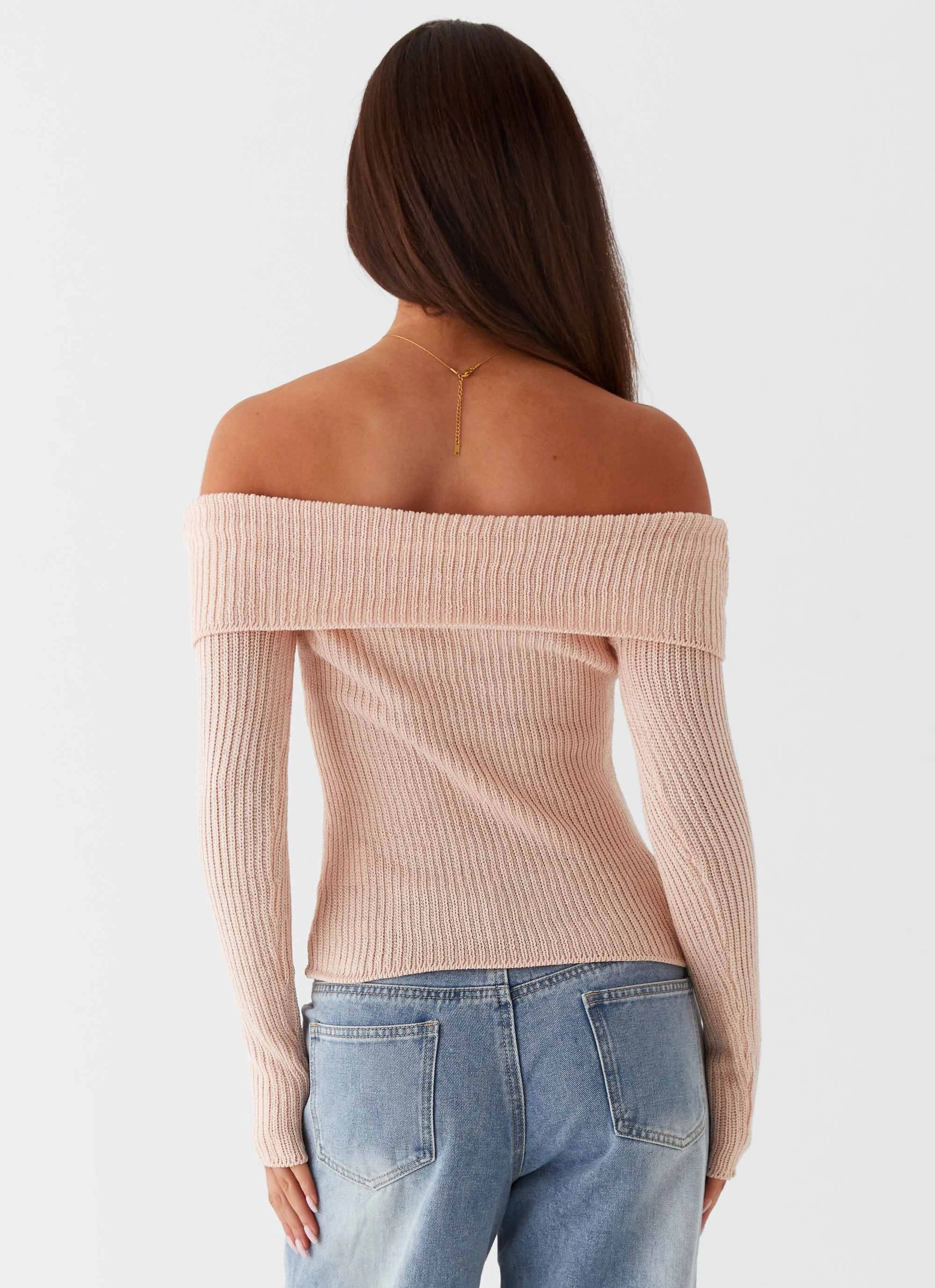 Rina Long Sleeve Knit Top - Blush Convertible Collar