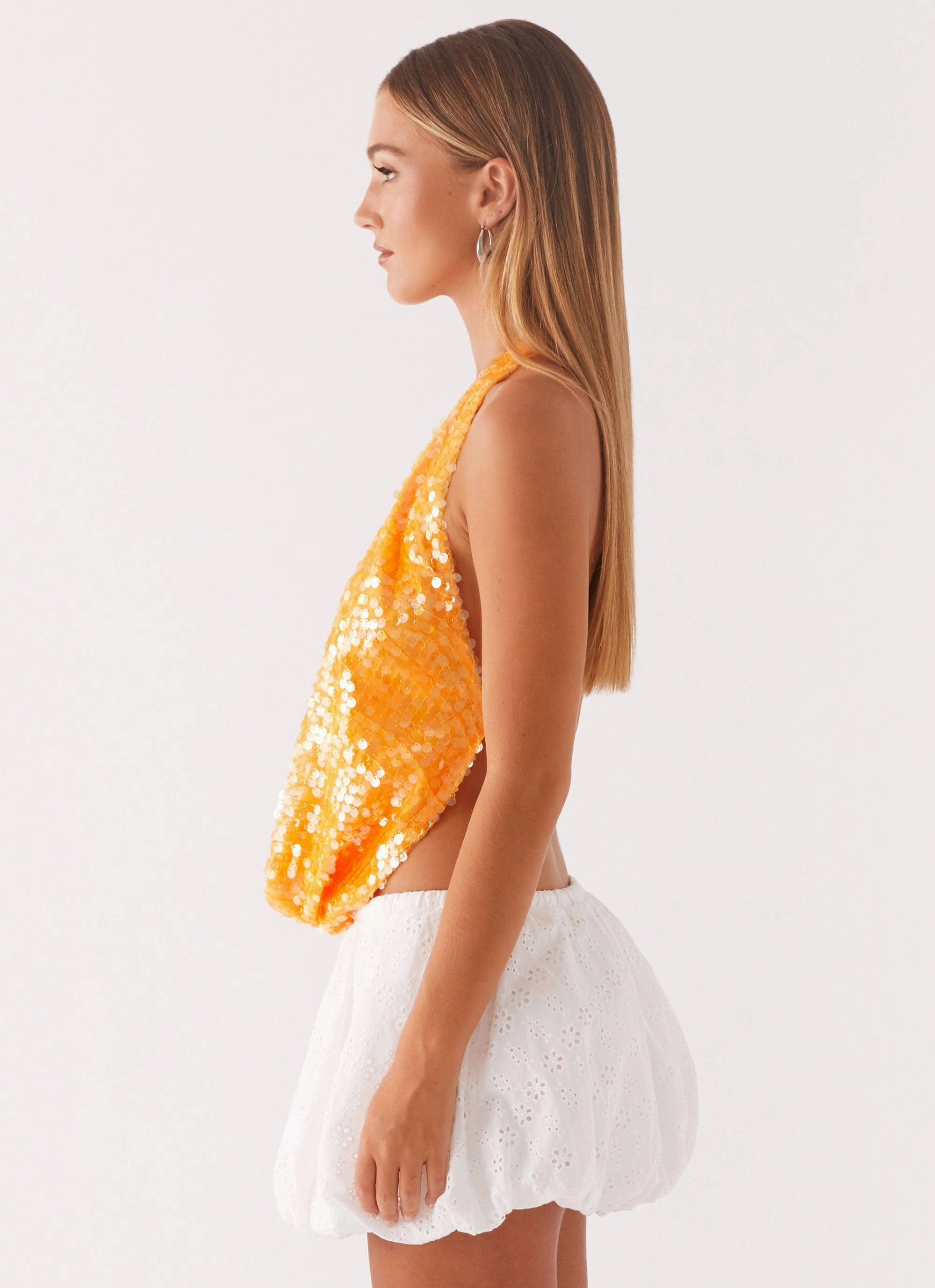 Rio Dreams Cowl Neck Halter Top - Orange Flexible Knit Fabric AntiPillingSurface