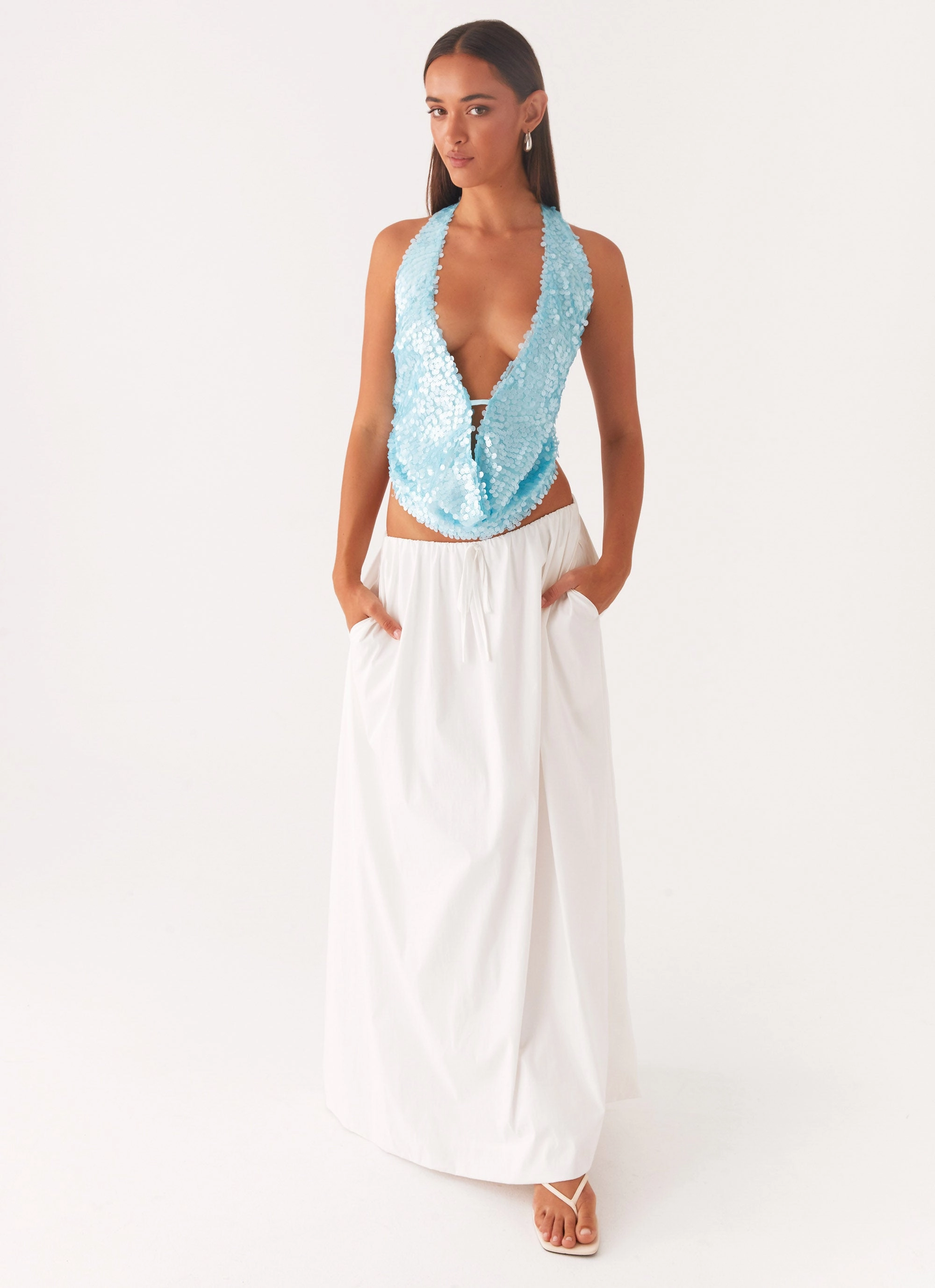 Eco Dye Process Rio Dreams Cowl Neck Halter Top - Turquoise